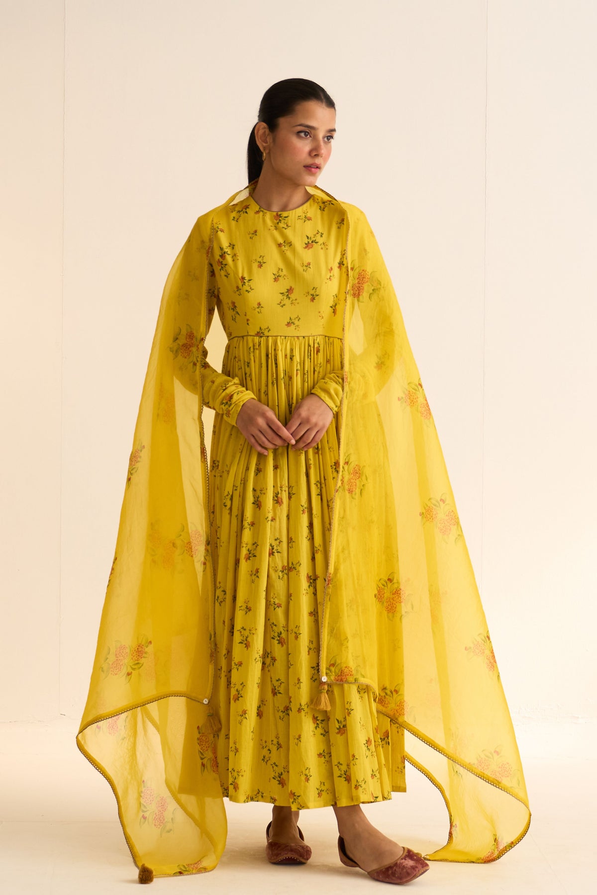 Evani Yellow Organza Dupatta