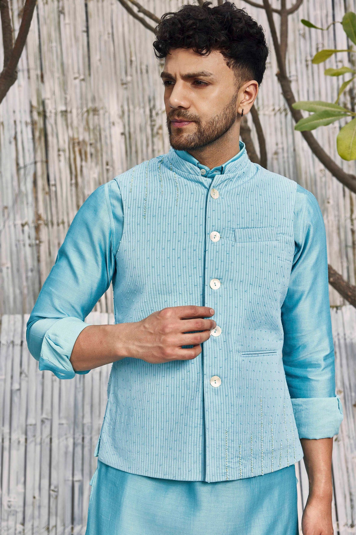 Cotton Blue Bundi Jacket