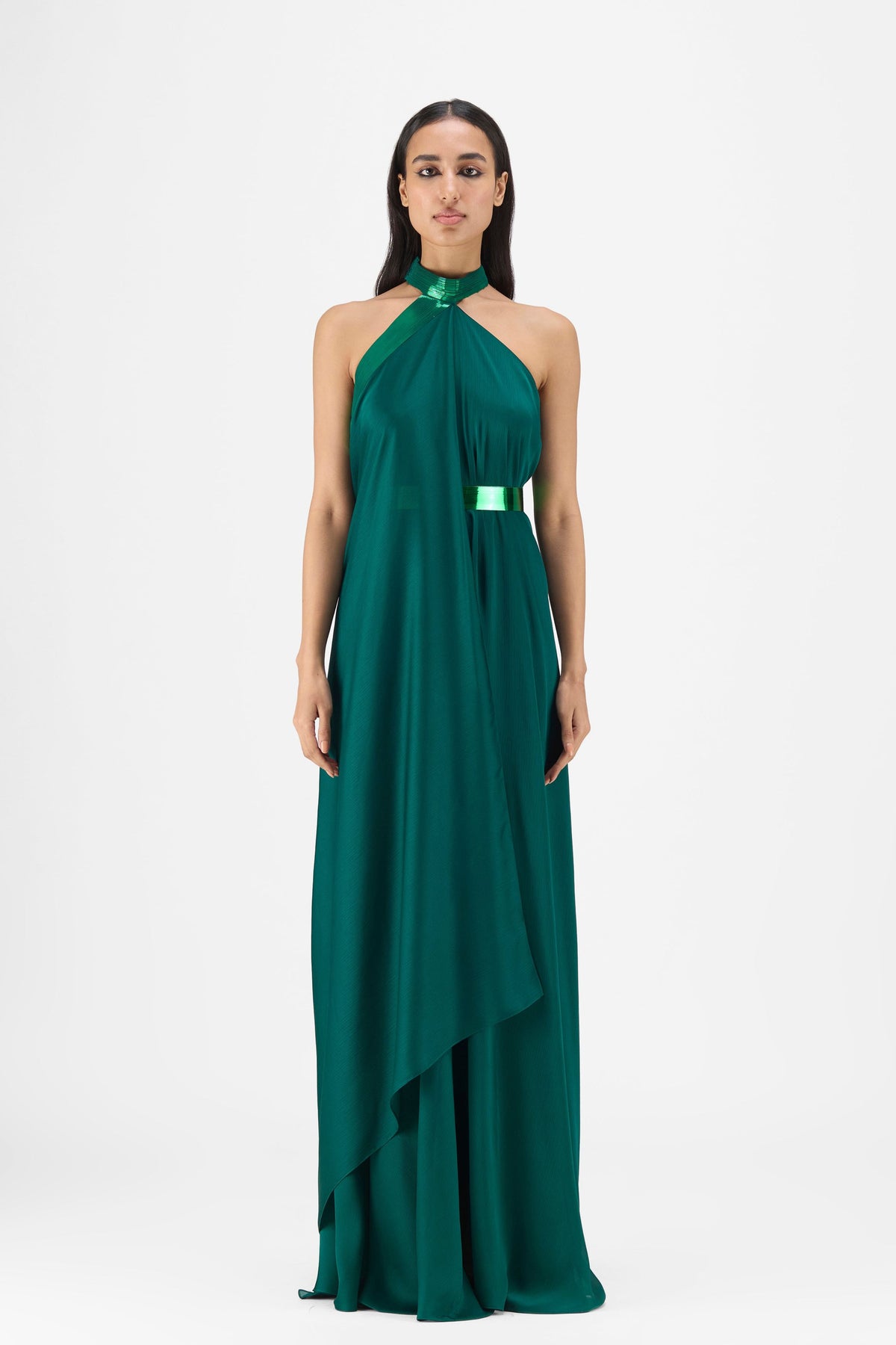 Metallic Emerald Halter Gown