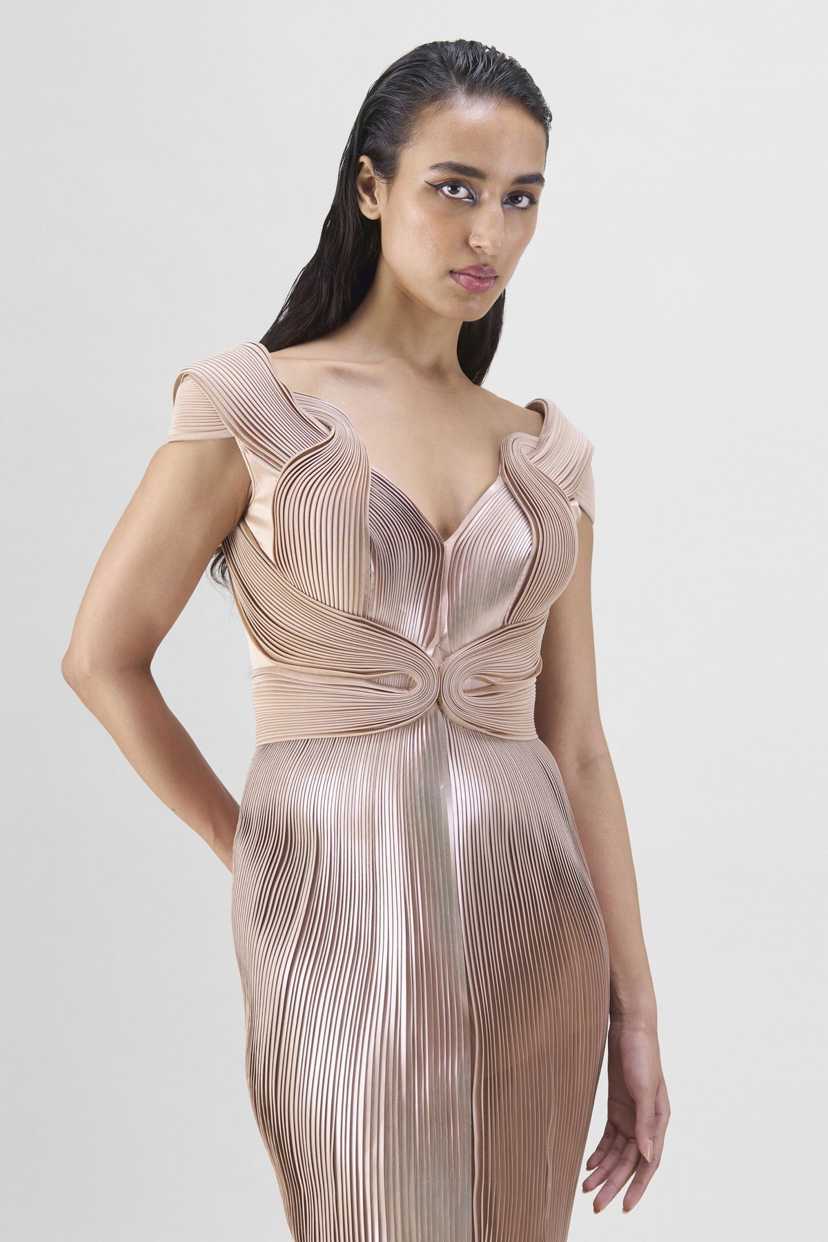 Skin Micro Pleated Serrated Gown