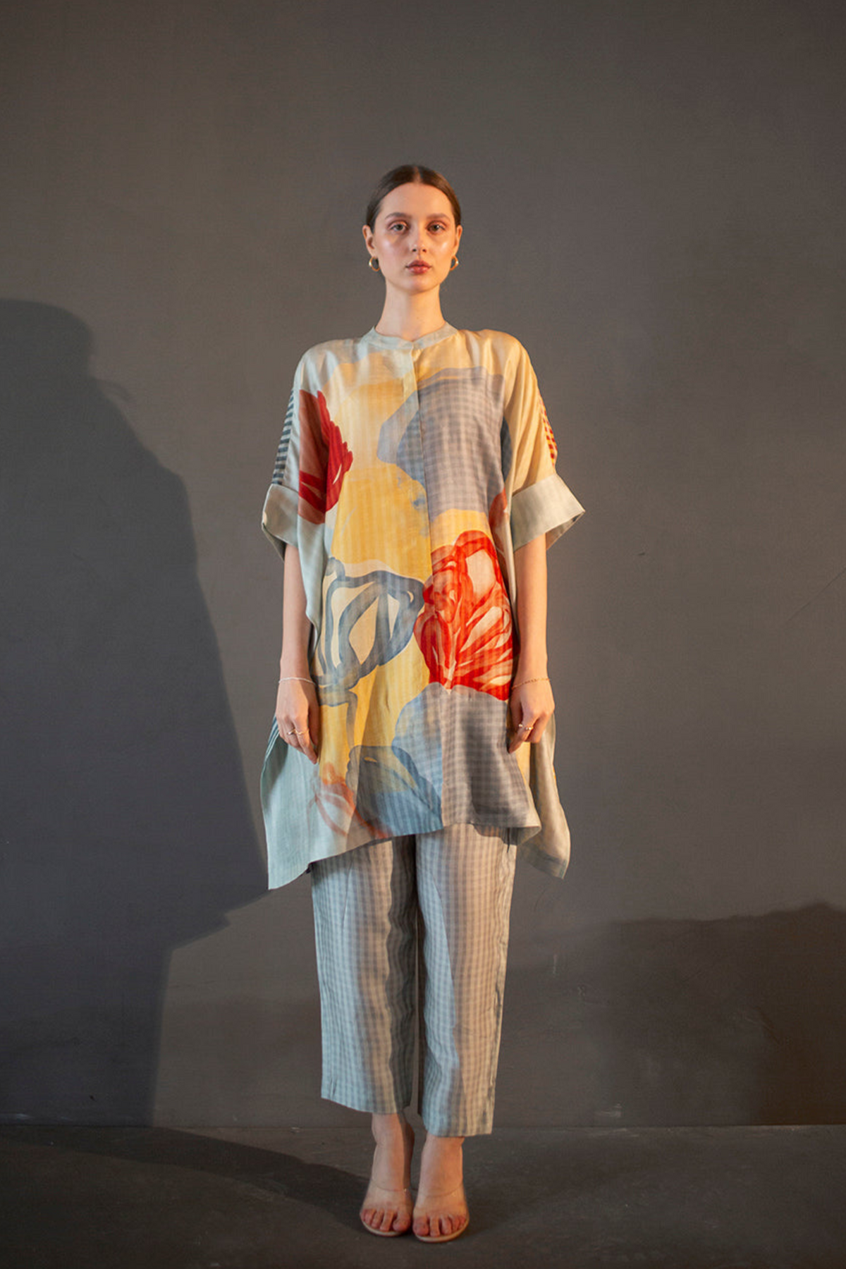 Abstract Geometric In Dupion Silk Tunics Set