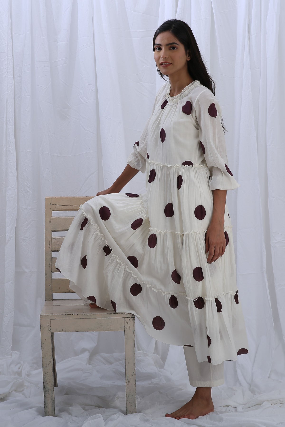 Berry Polka Turtle Kurta Set With Dupatta