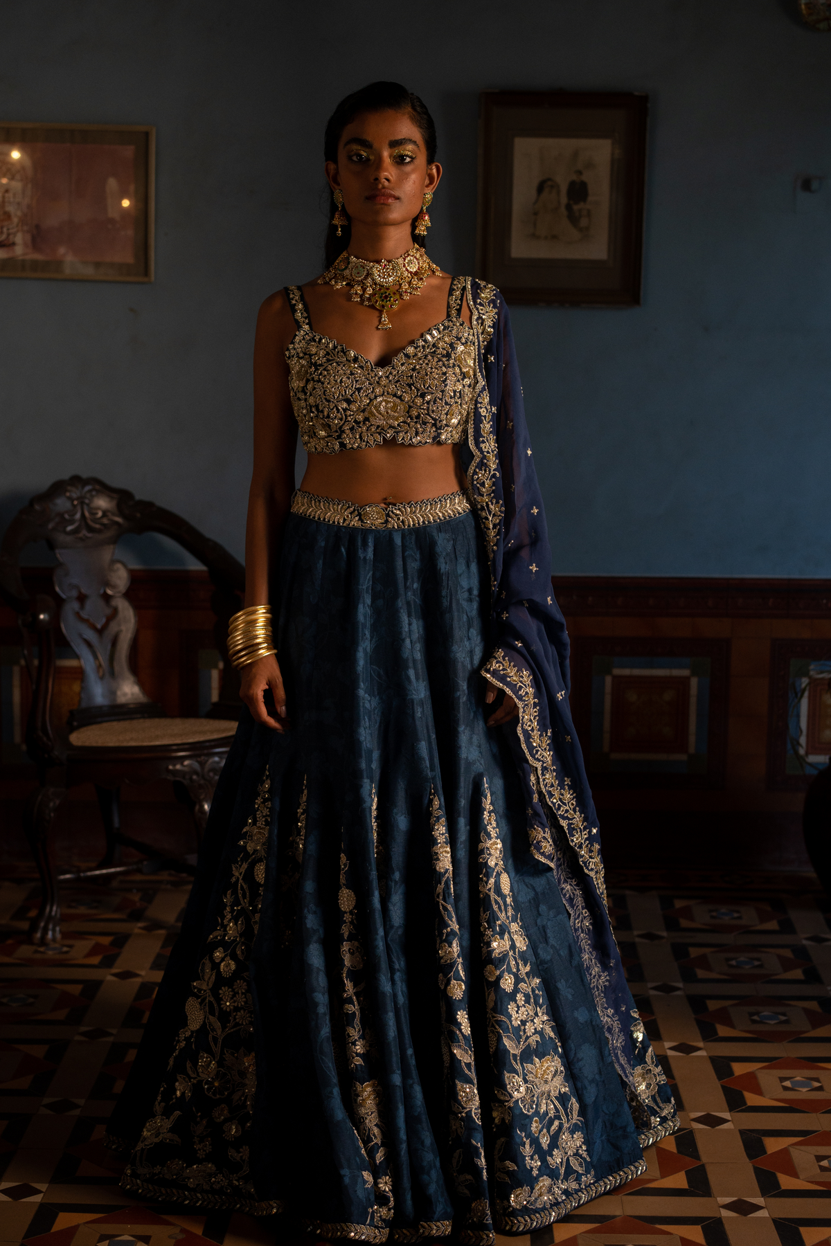 Blue Kali Embroidered Lehenga Set