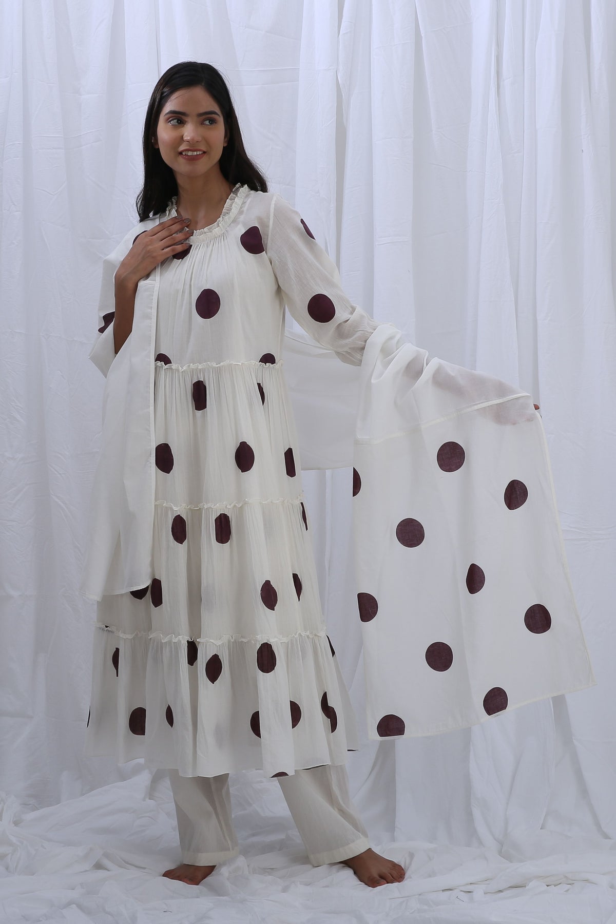 Berry Polka Turtle Kurta Set With Dupatta