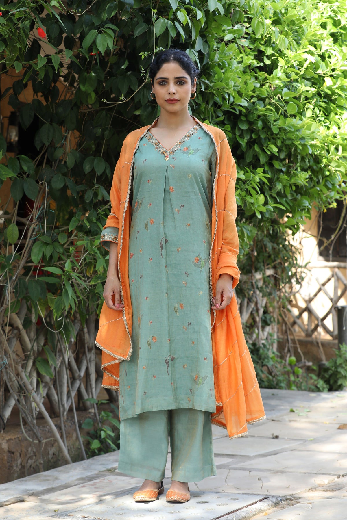 Blue And Orange Kurta Set