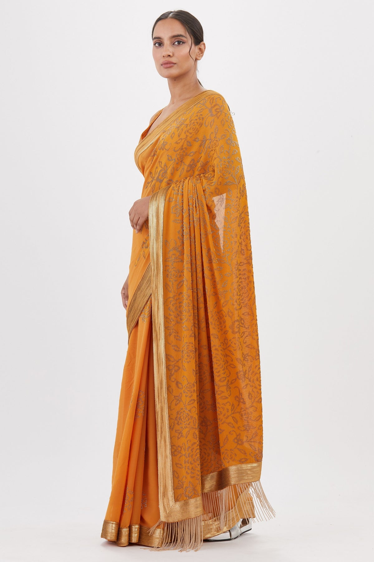 Mandarin Orange Saree Set