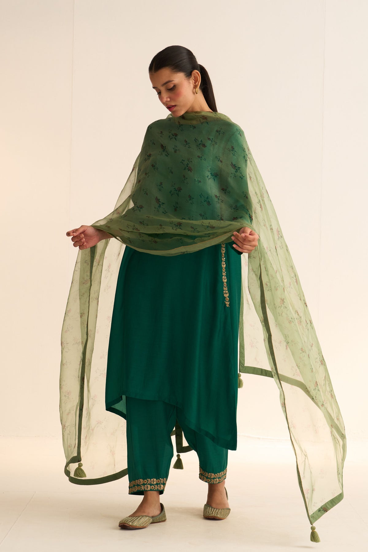 Chintz Sage Green Organza Dupatta