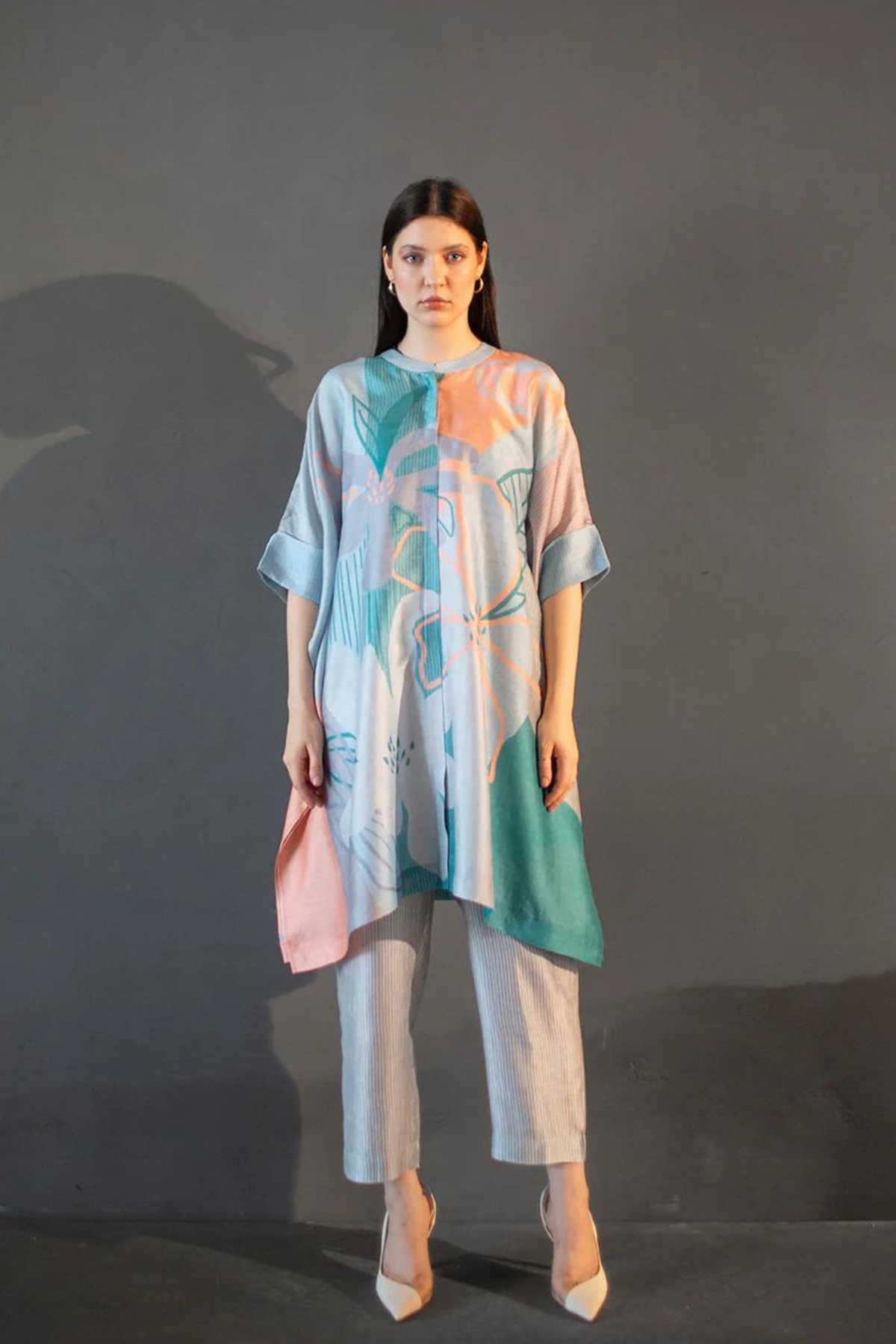 Coral Blue Geometric Abstract  Tunics Set