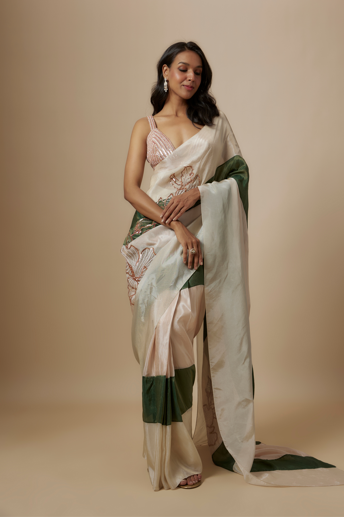 Colour Block Saree With Embroidered Blouse