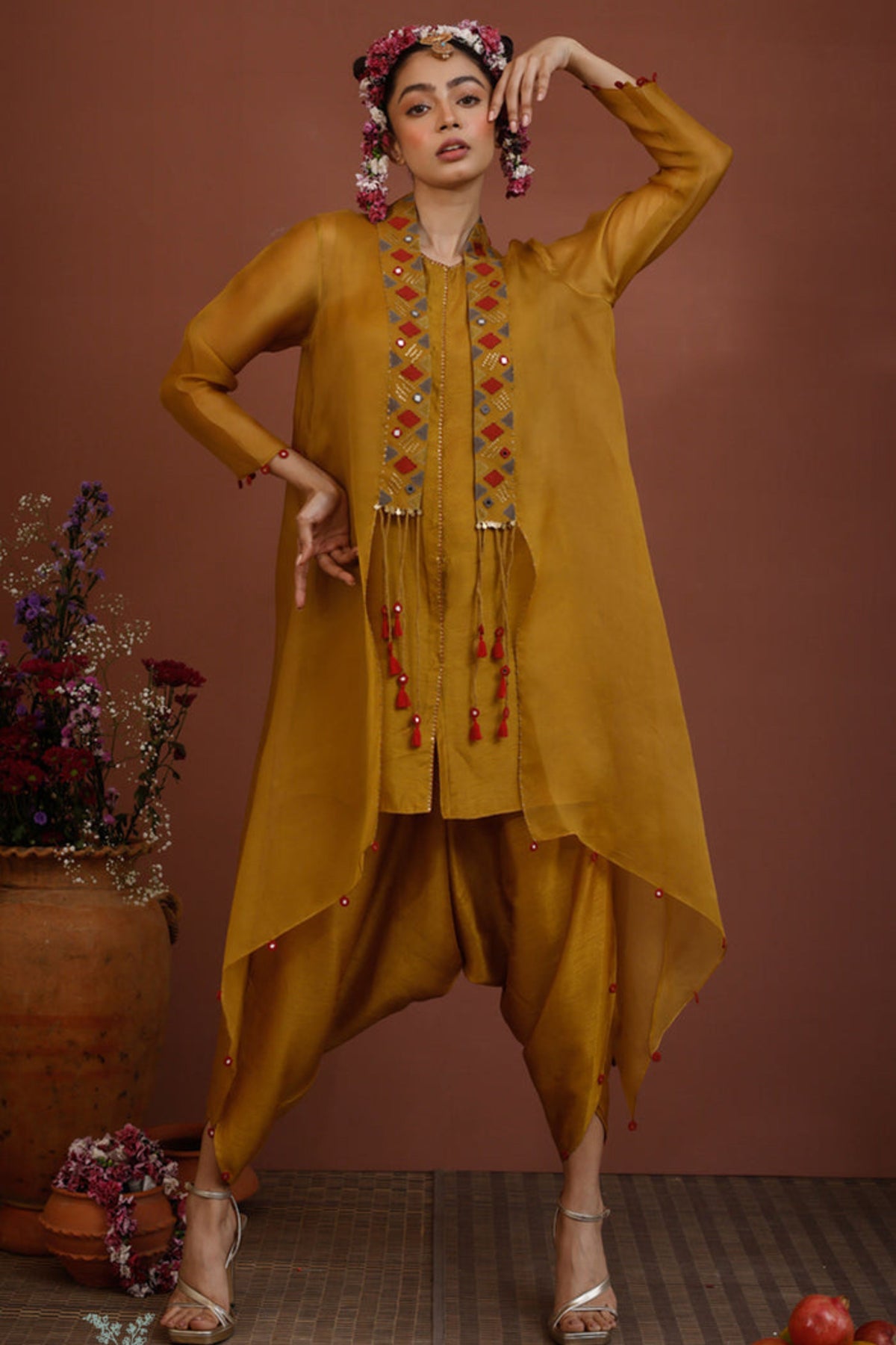 Ochre Cape Dhoti Set