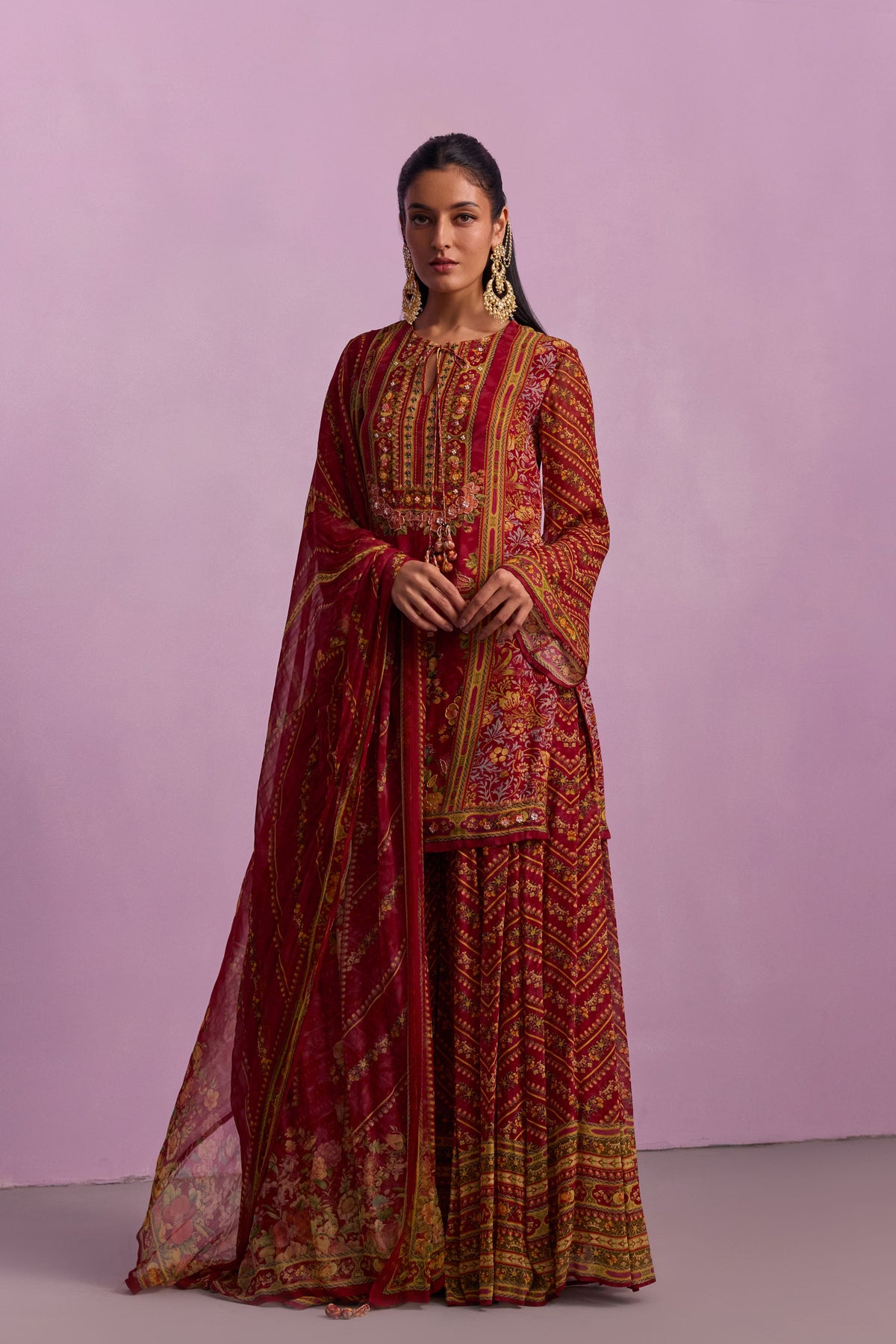 Red Asma Sharara Set