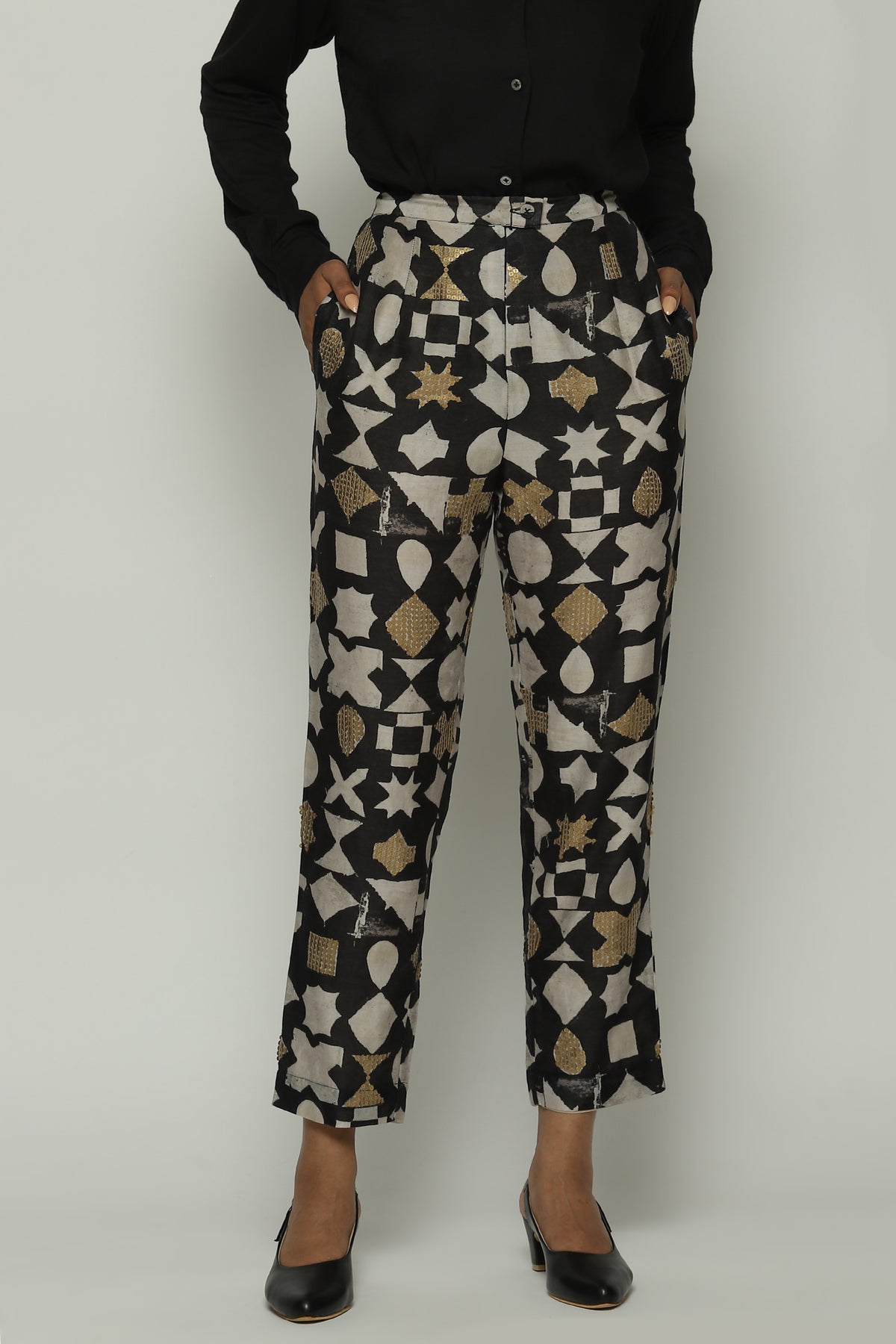 Symbol Print And Sequins Tapered Pant