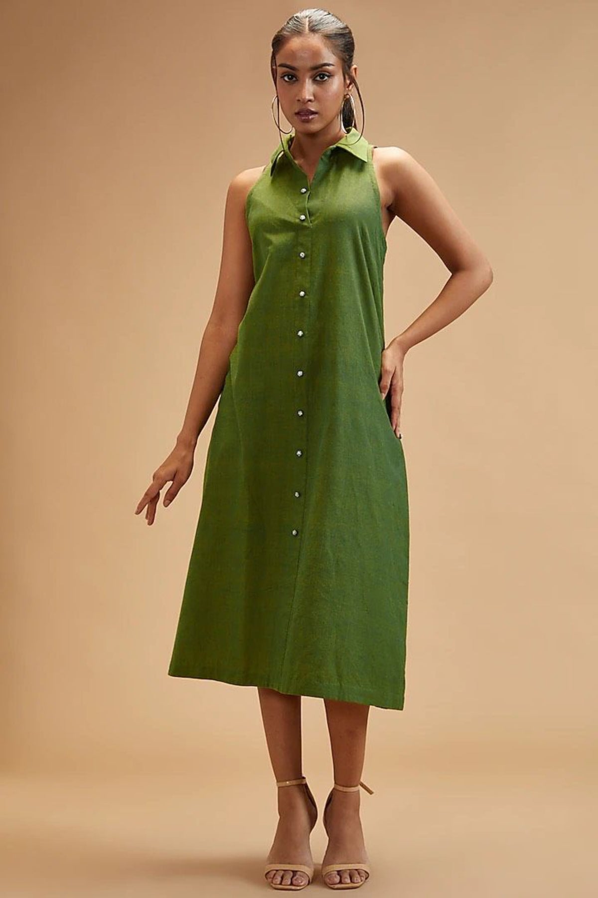 Basil Green Collar Dress