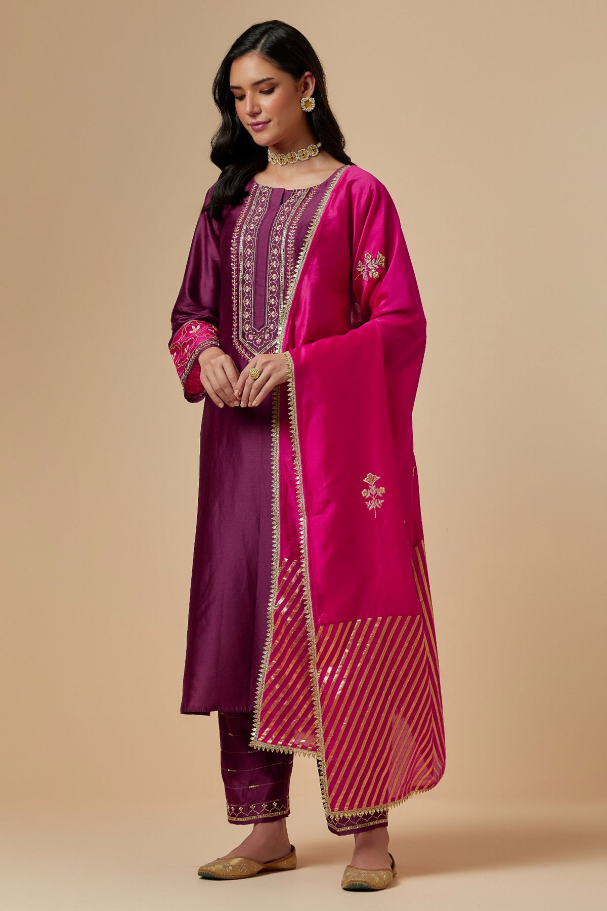 Fuchsia Silk Chanderi Dupatta