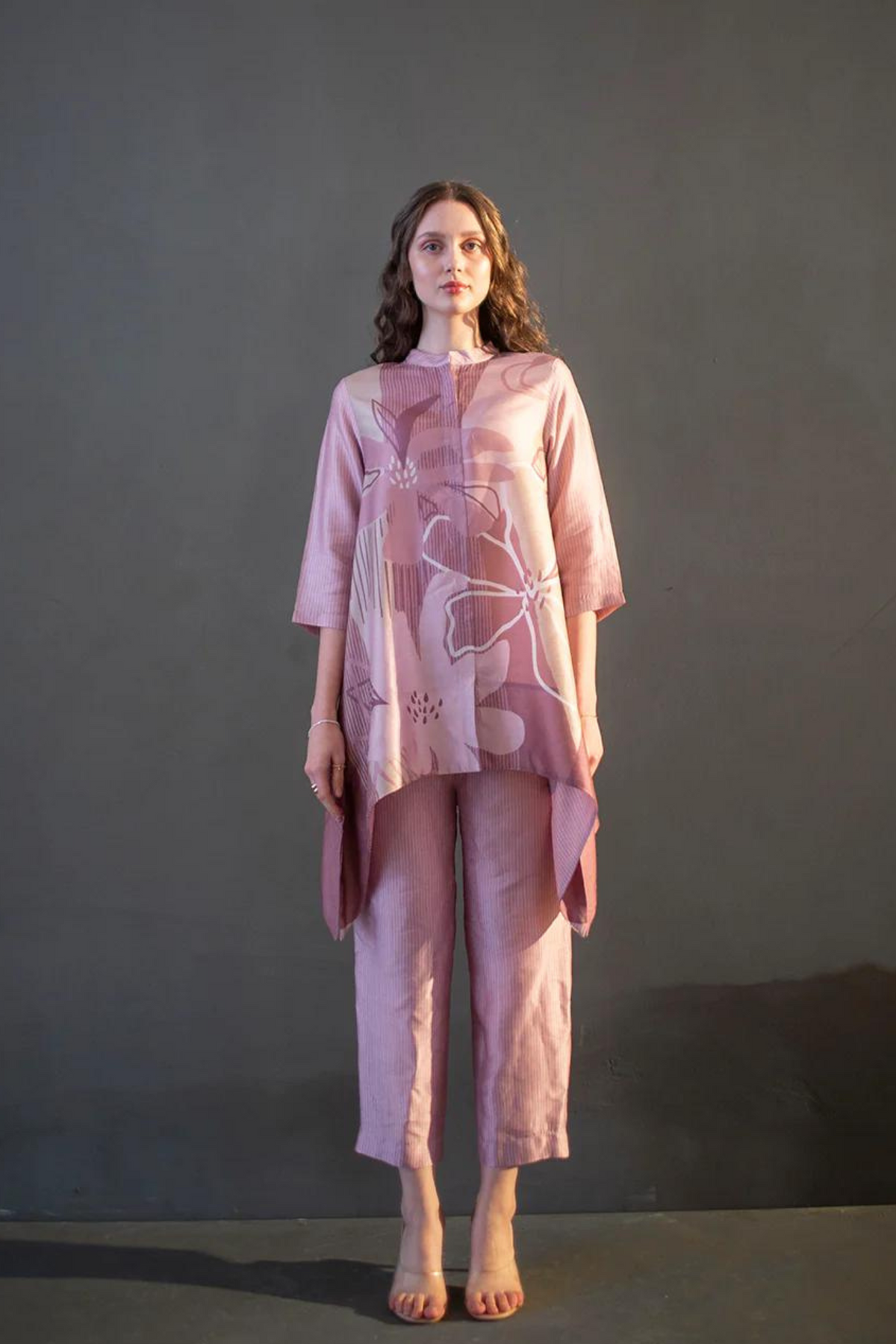 Dusky Pink Abstract Geometric Tunics Set