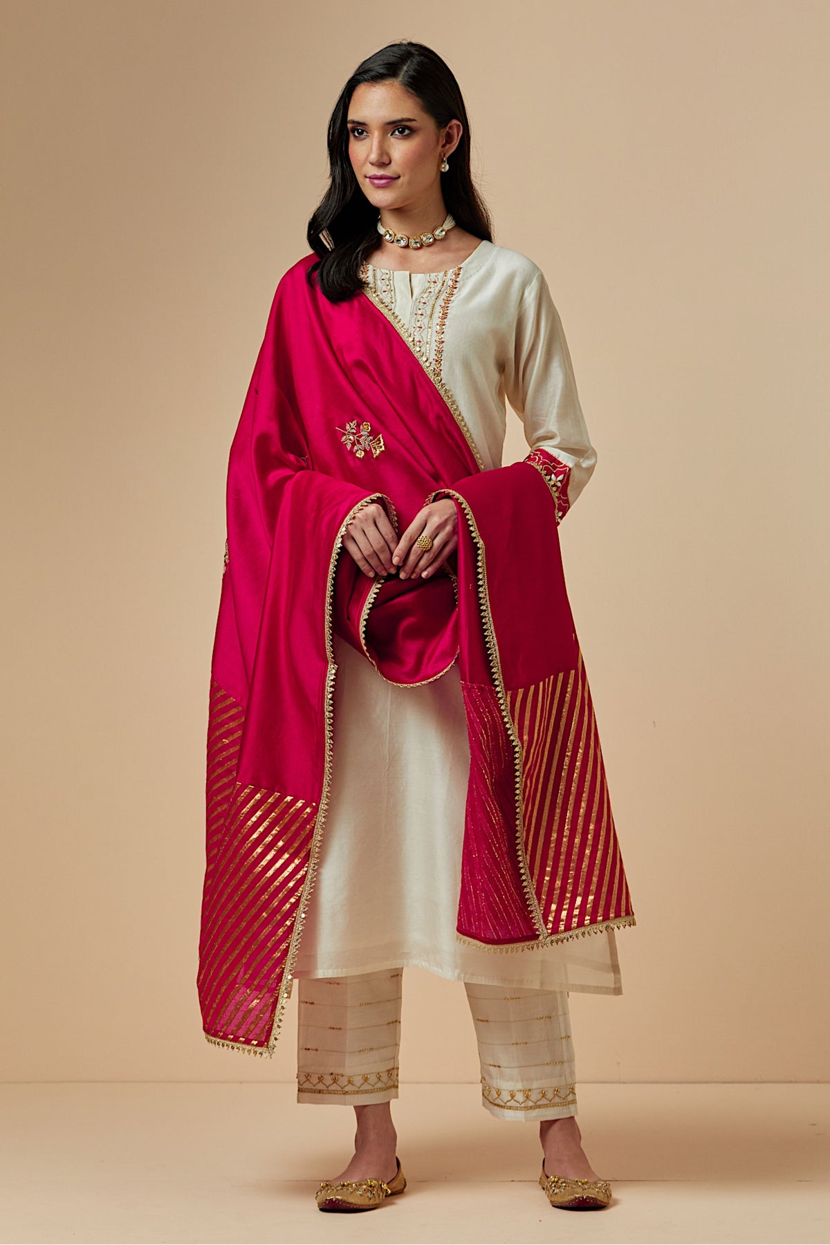 Red  Silk Chanderi Dupatta