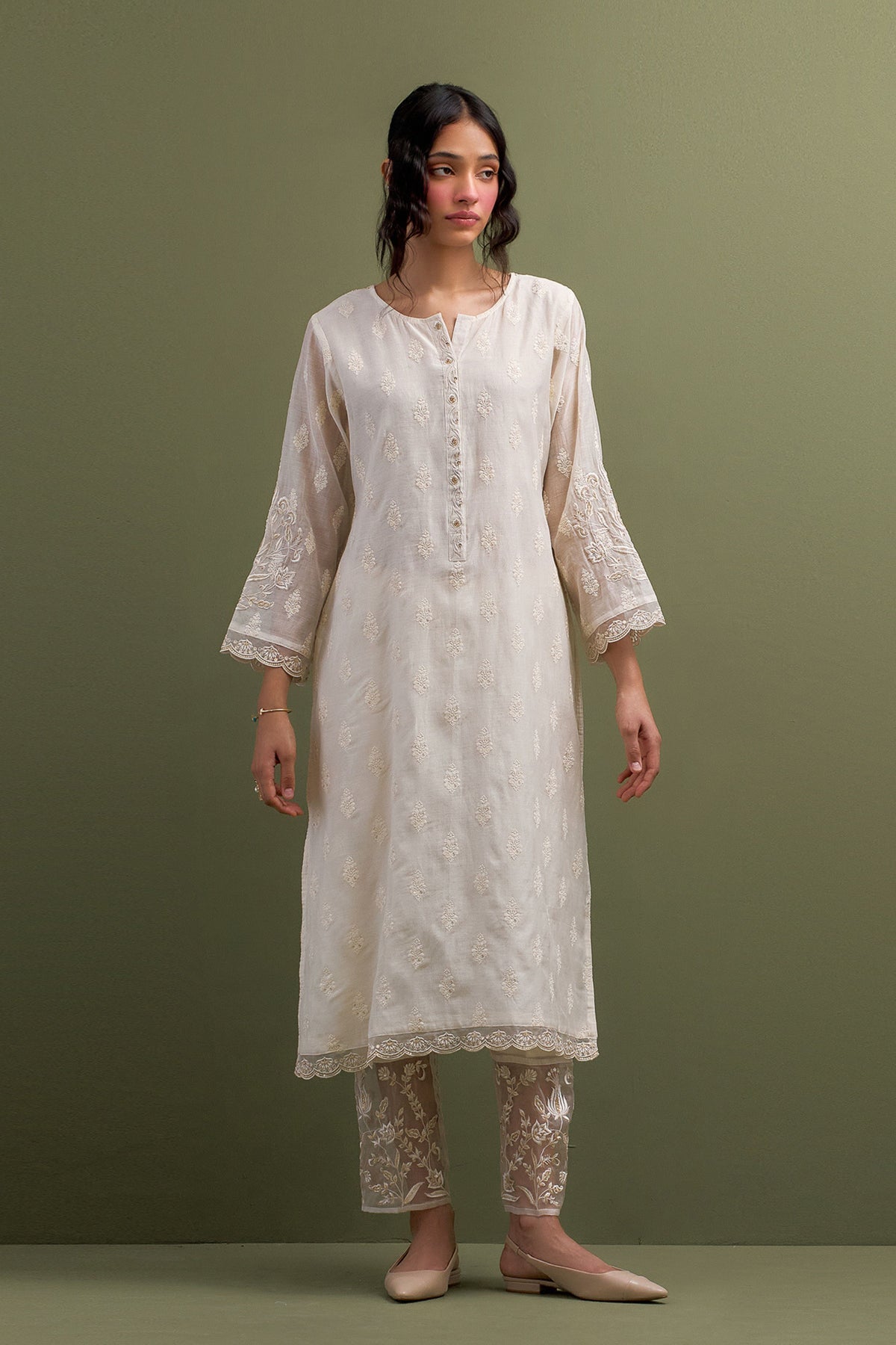 Ivory Embroidered Kurta Set