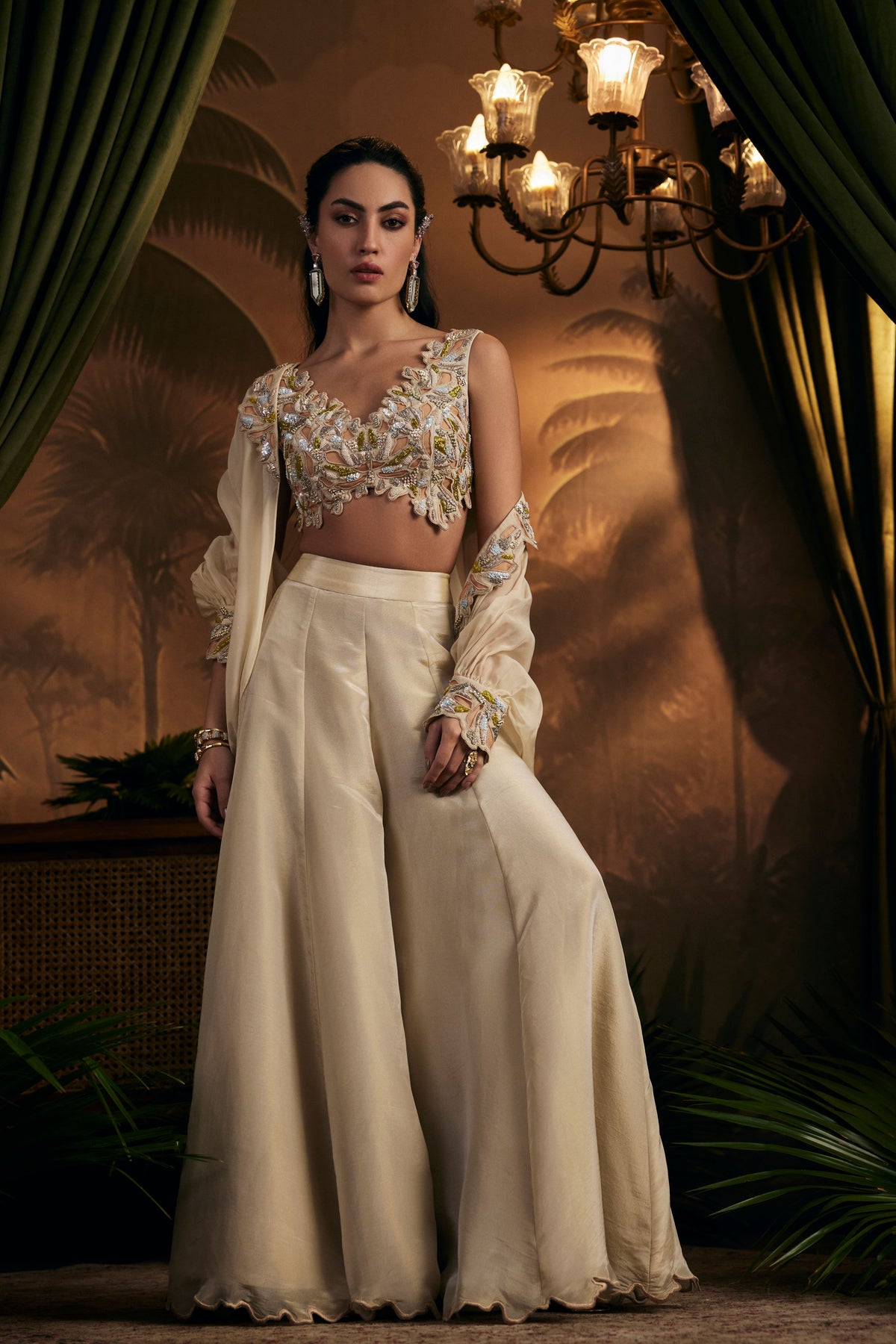 Champagne Gold Cape Sharara Set