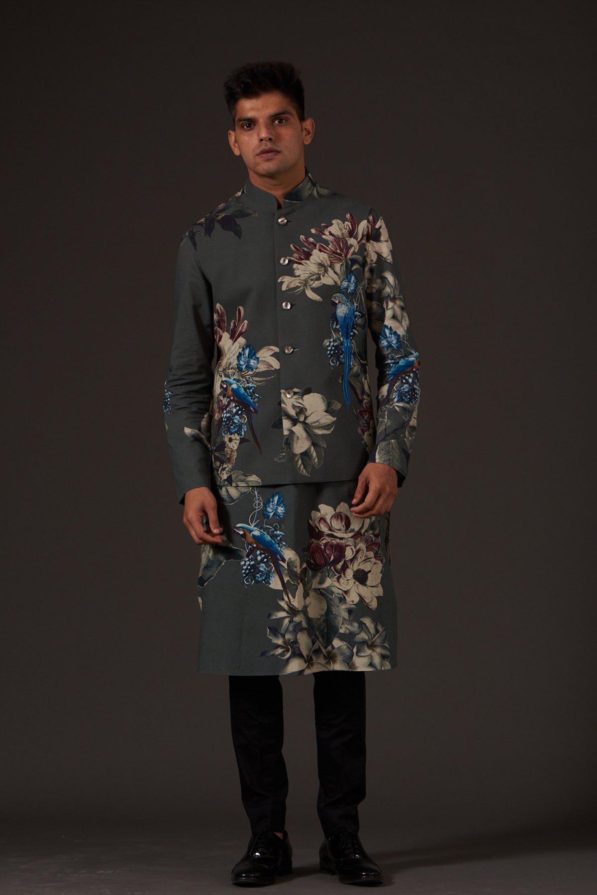 Grey Floral Kurta Set