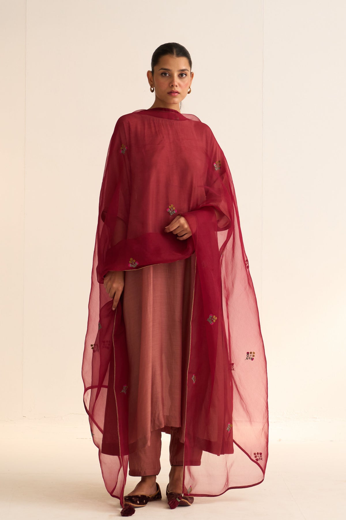 Parisa Deep Red Organza Dupatta