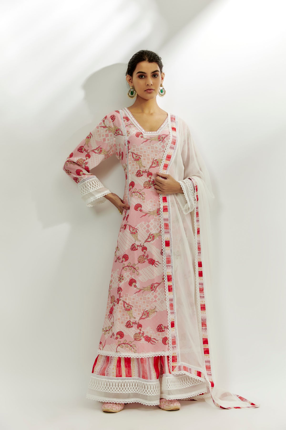 Pastel Pink Printed Kalidar Kurta Set.