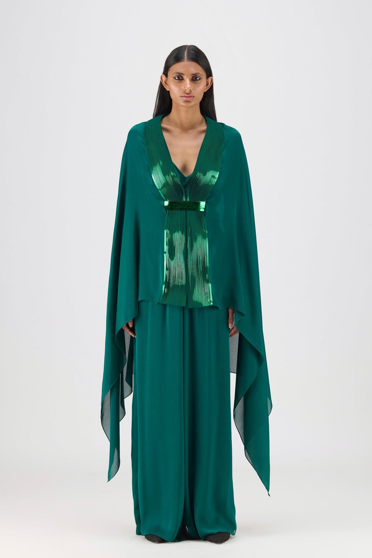 Metallic Cape In Emerald