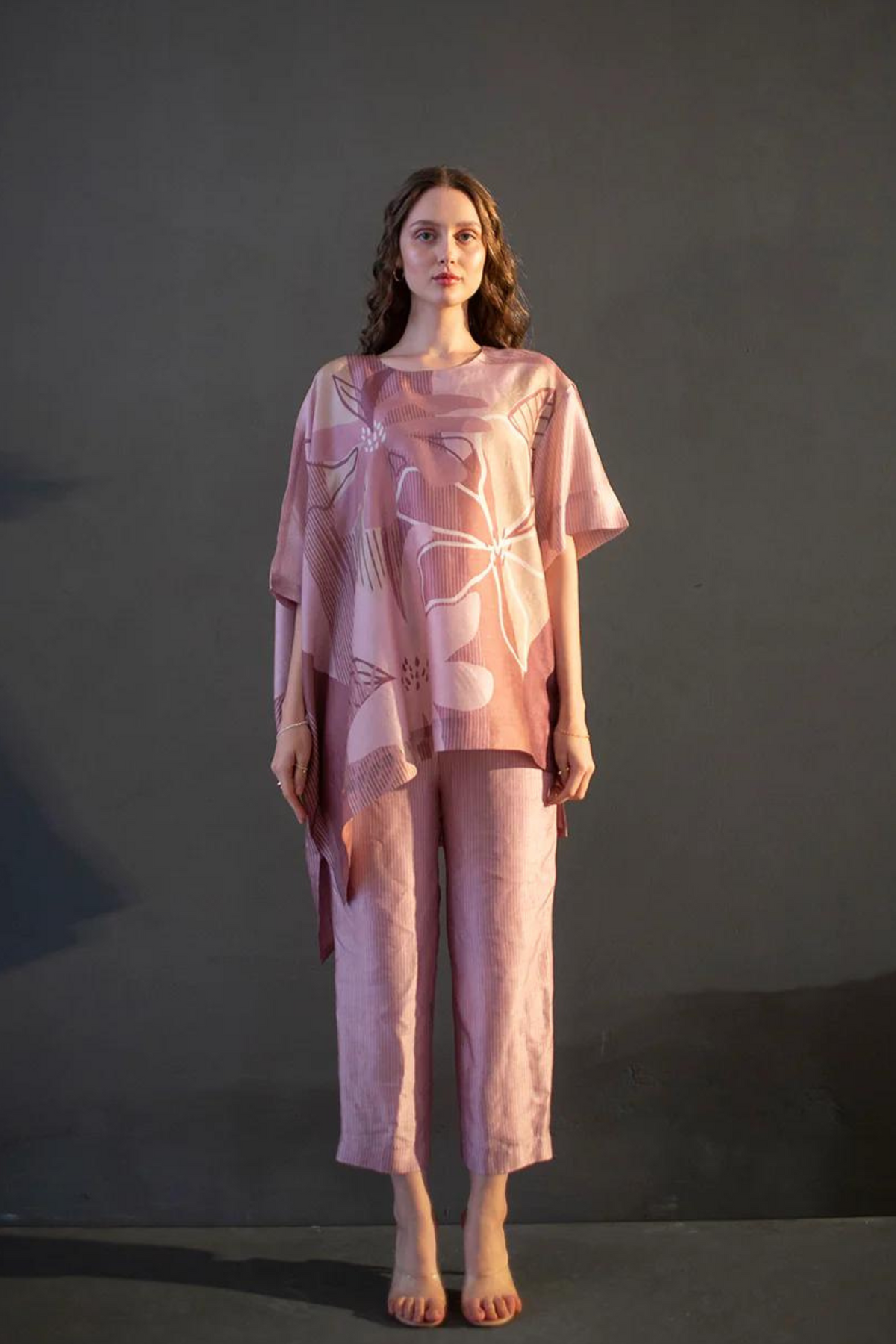 Mauve Pink One Side Kaftan Sleeve Set