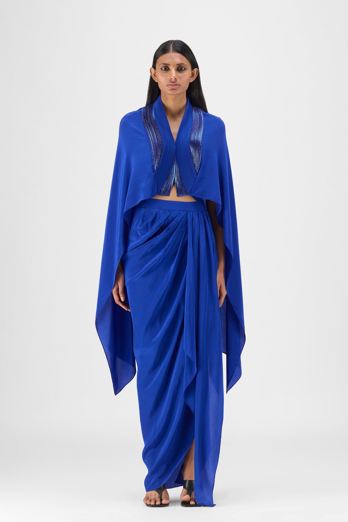 Blue Metallic Structured Cape Set