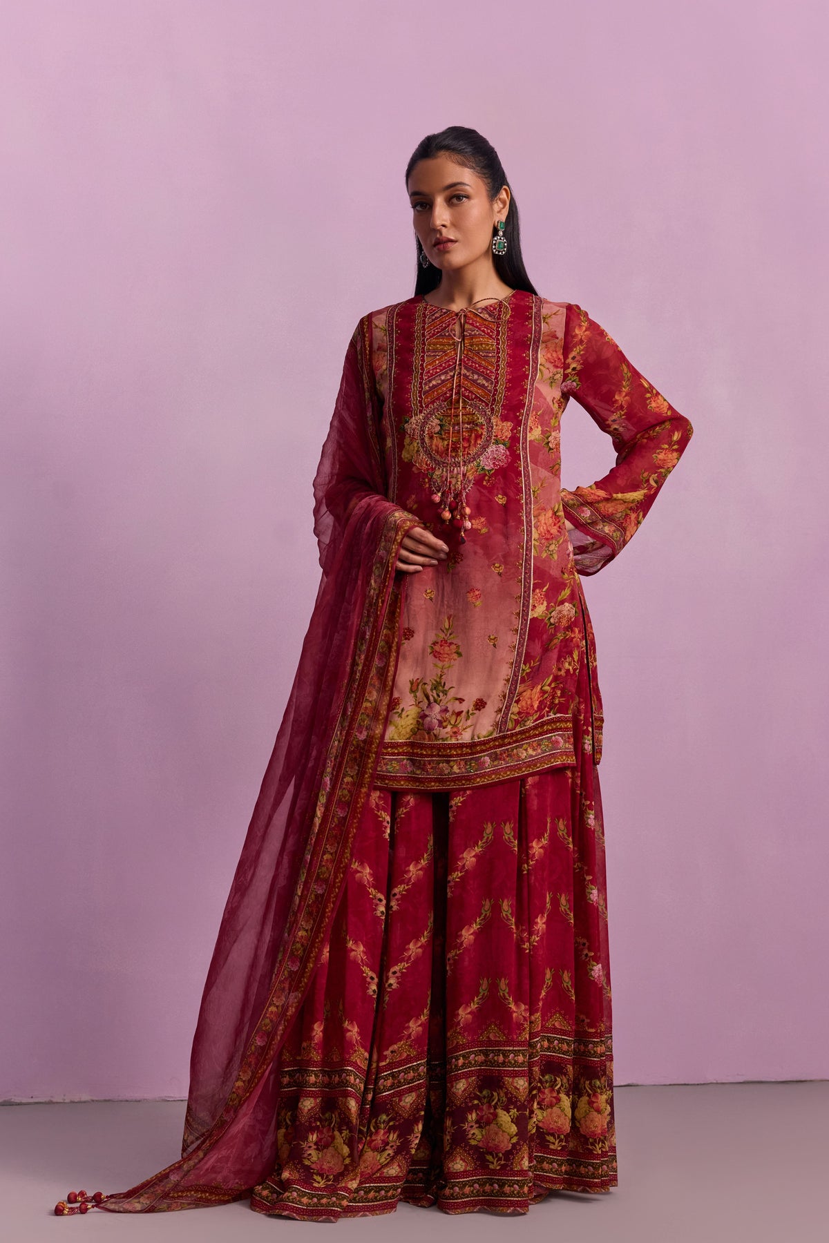 Rose Red Anaisha Sharara Set