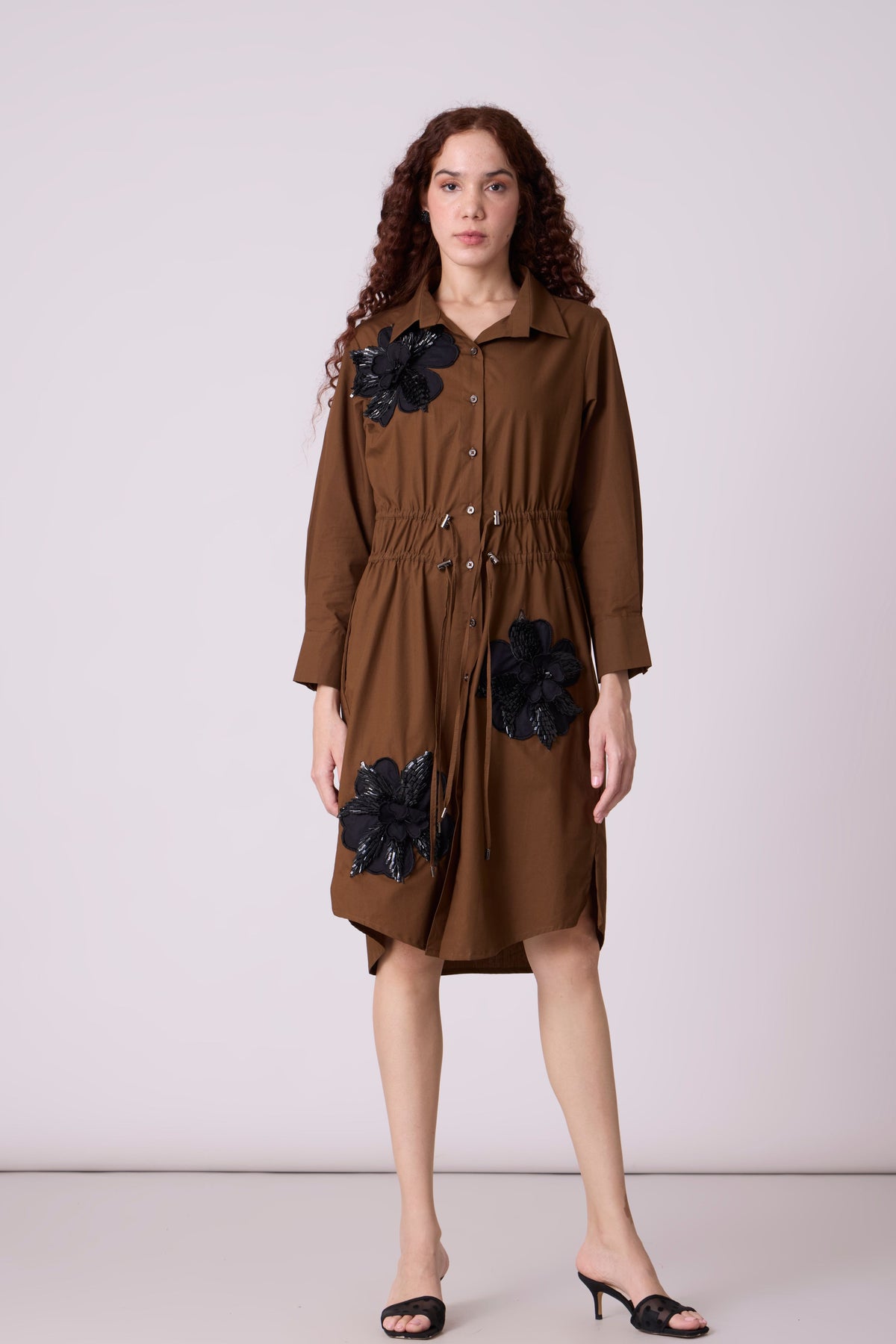 Miles Applique Olive Brown Dress