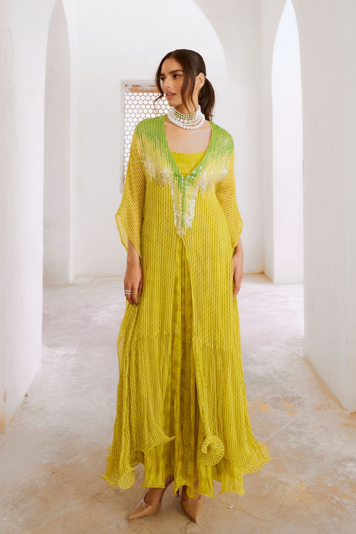 Lemon Green Bling Kaftan