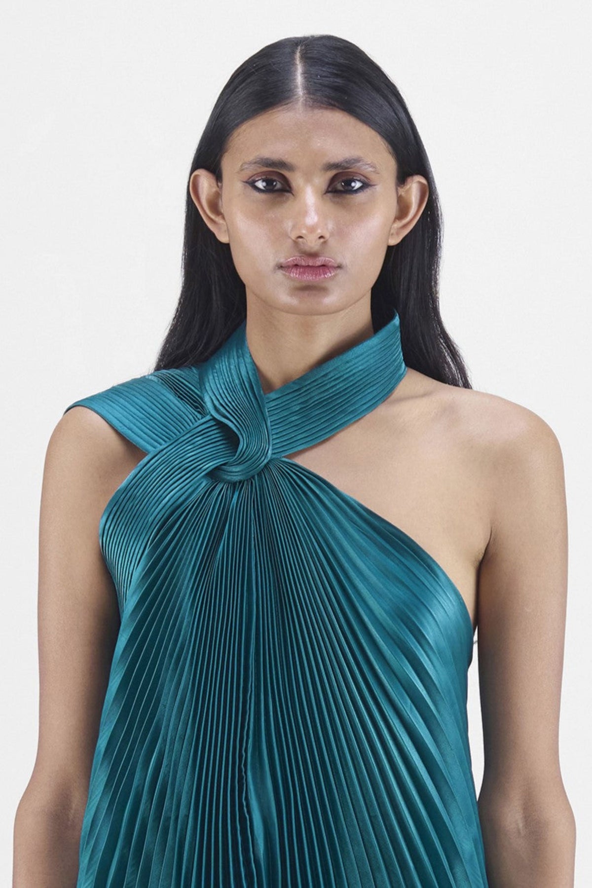 Emerald Pleated Fluid Gown