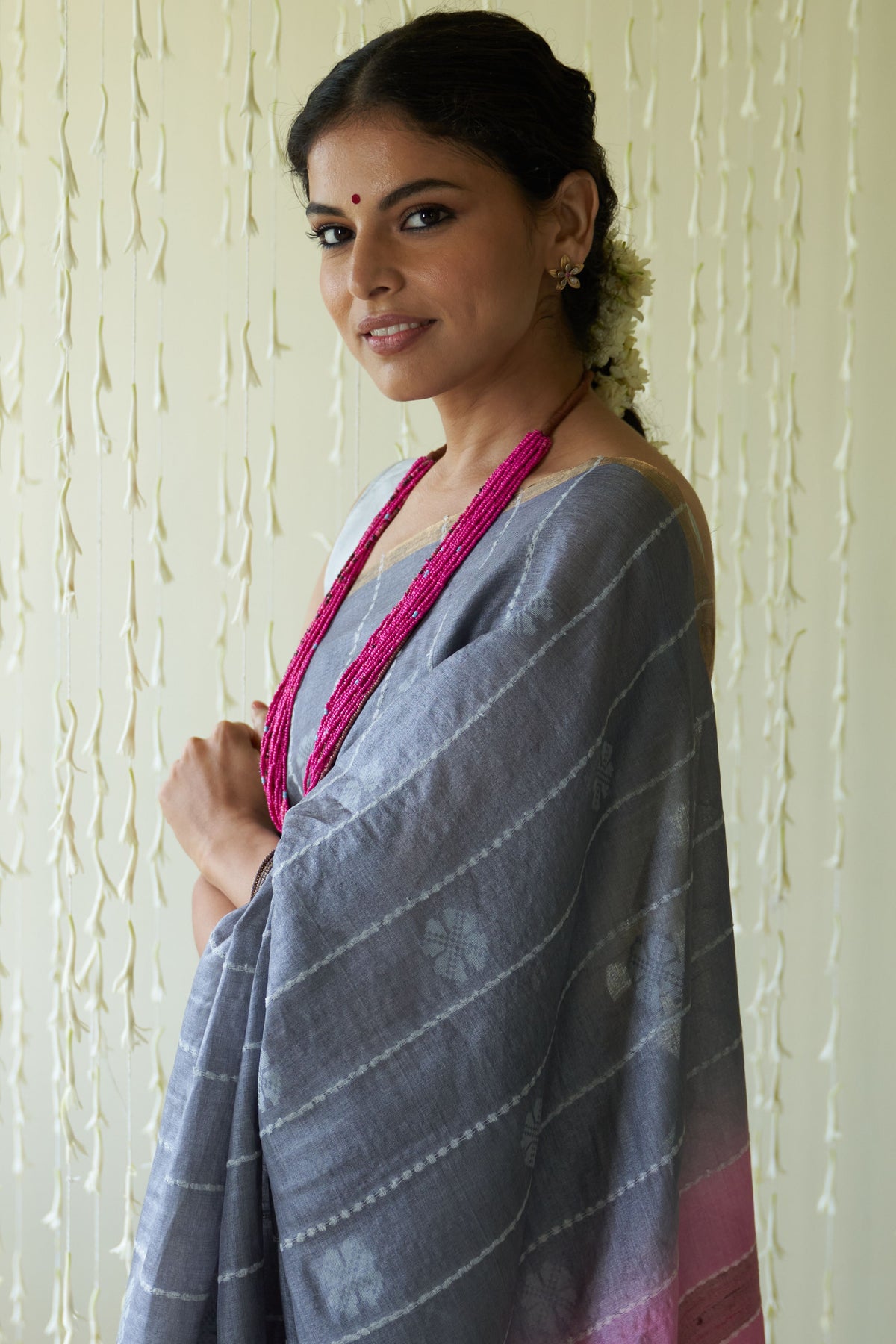 Zeenat Grey &amp; Pink Saree