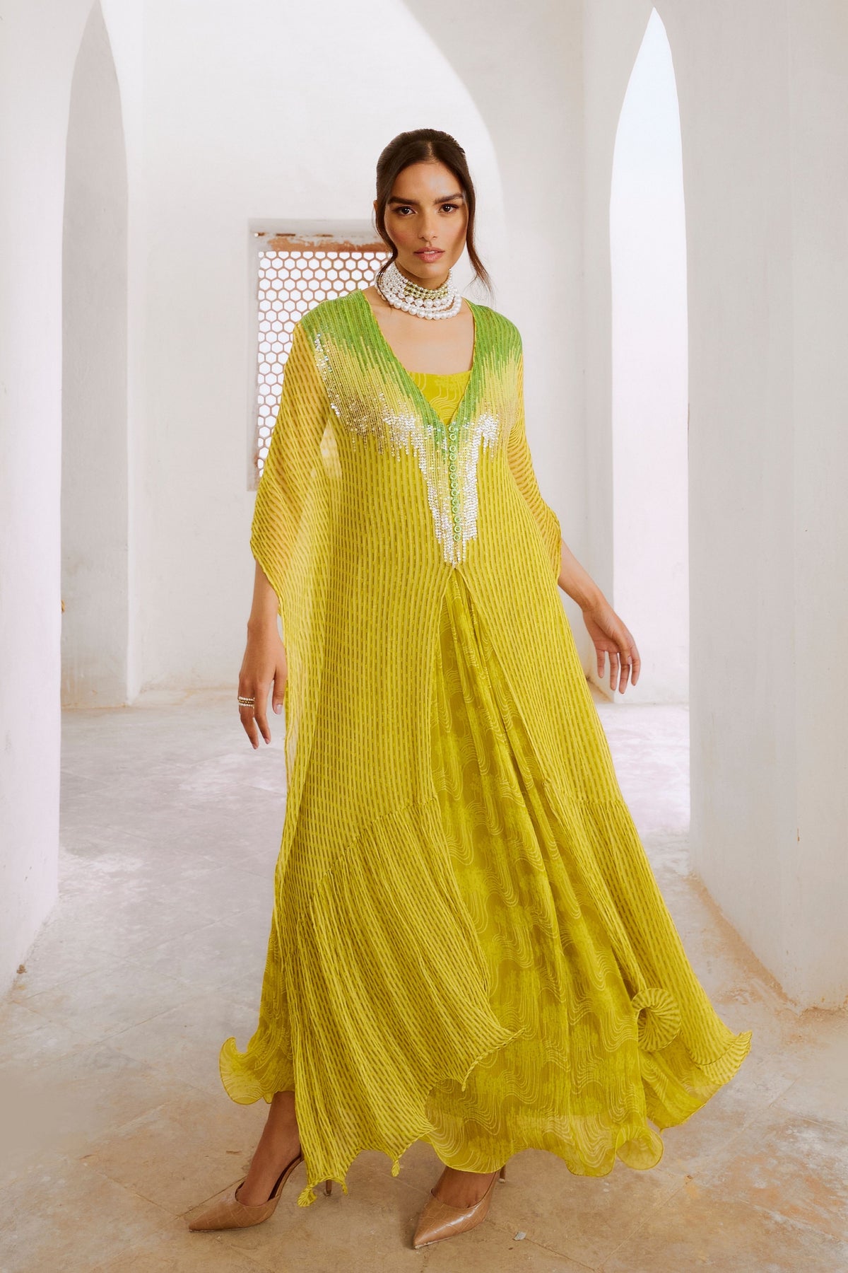 Lemon Green Bling Kaftan