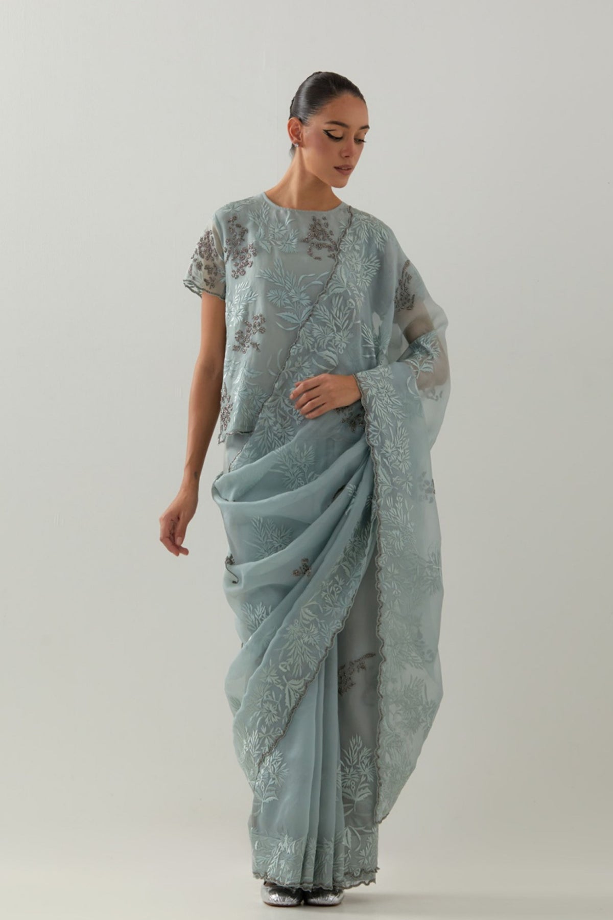 Celadon Organza Saree Set