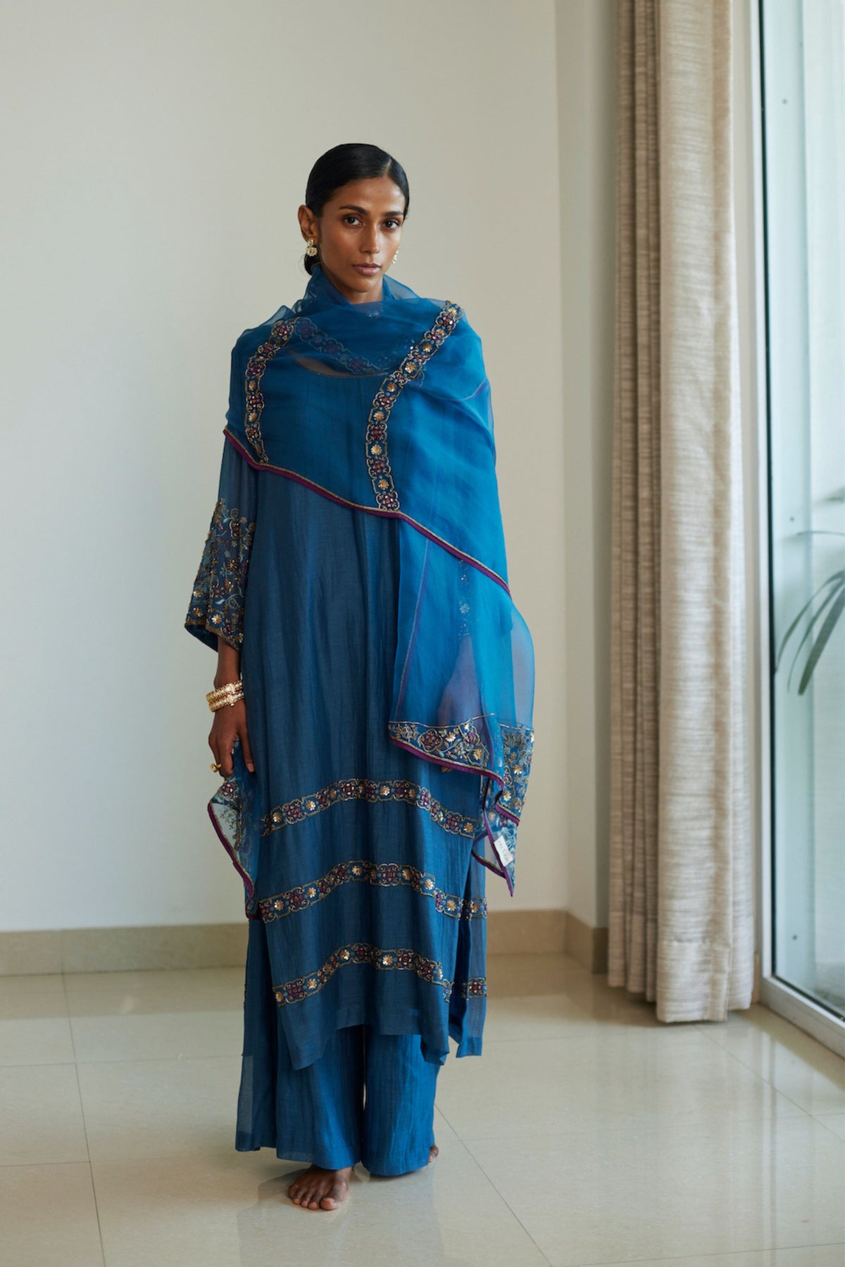 Blue Rekha Dupatta