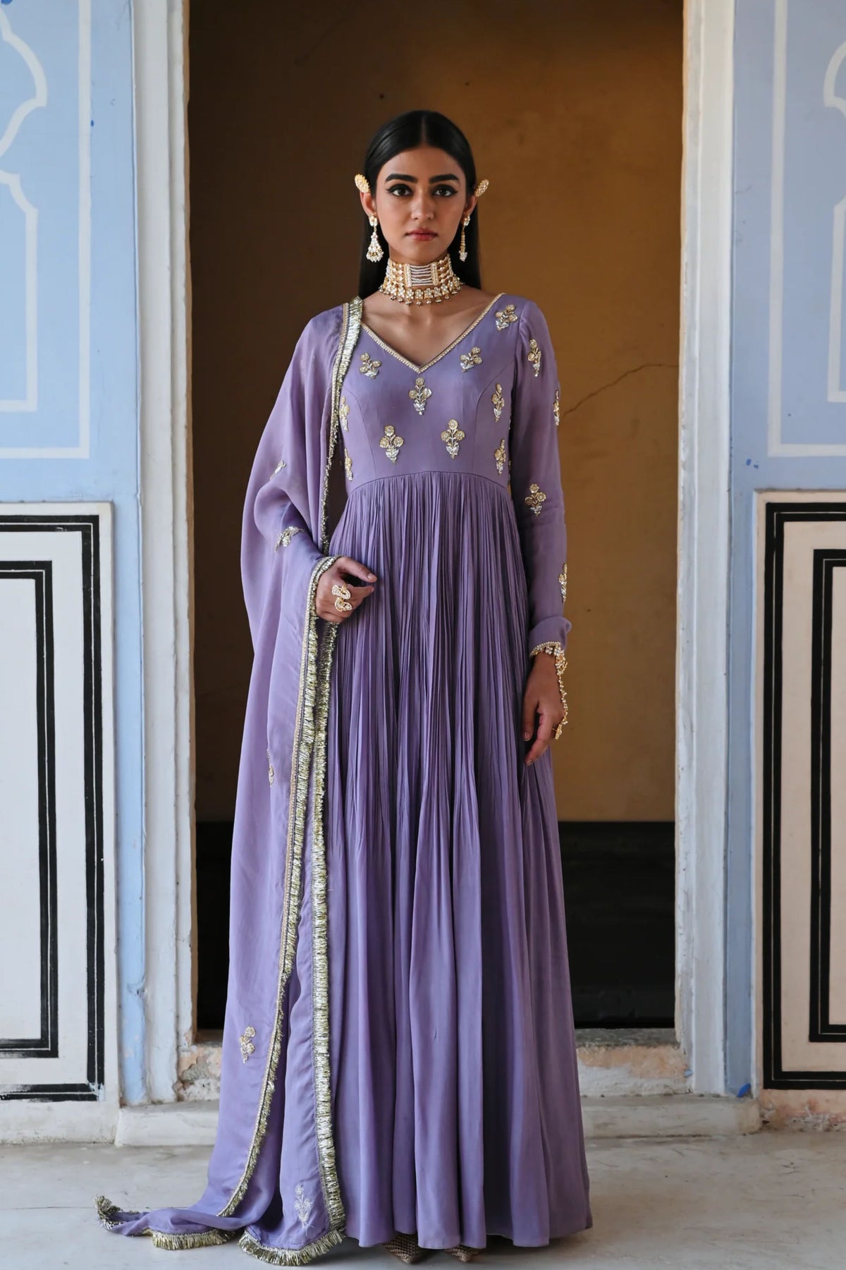 Lilac Embroidered Anarkali Set