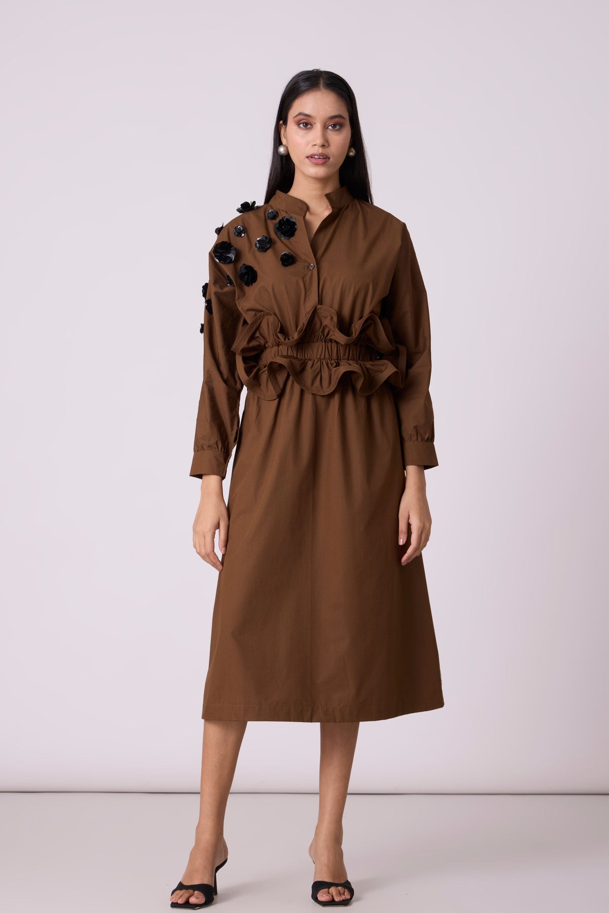 Alexa Applique Olive Brown Dress