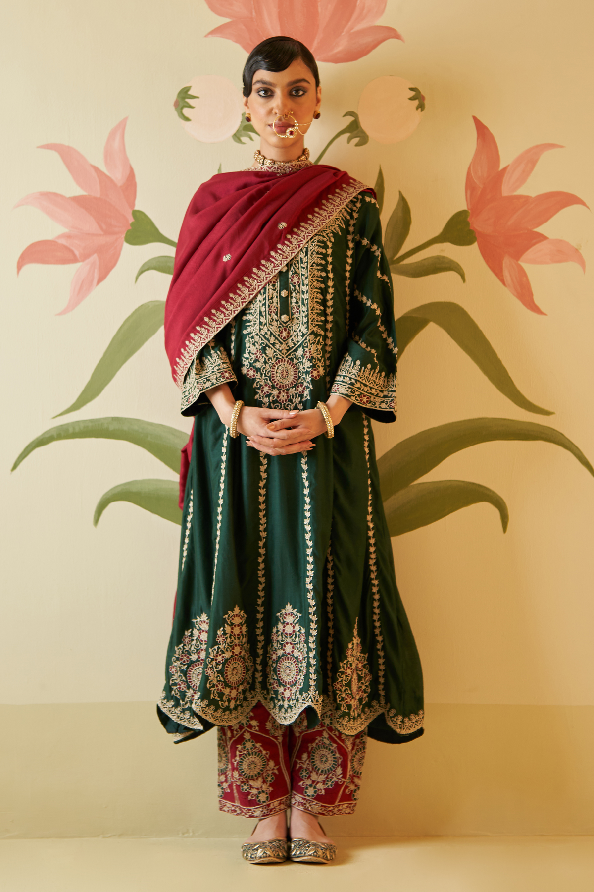 Green Chanderi Silk Choga Set