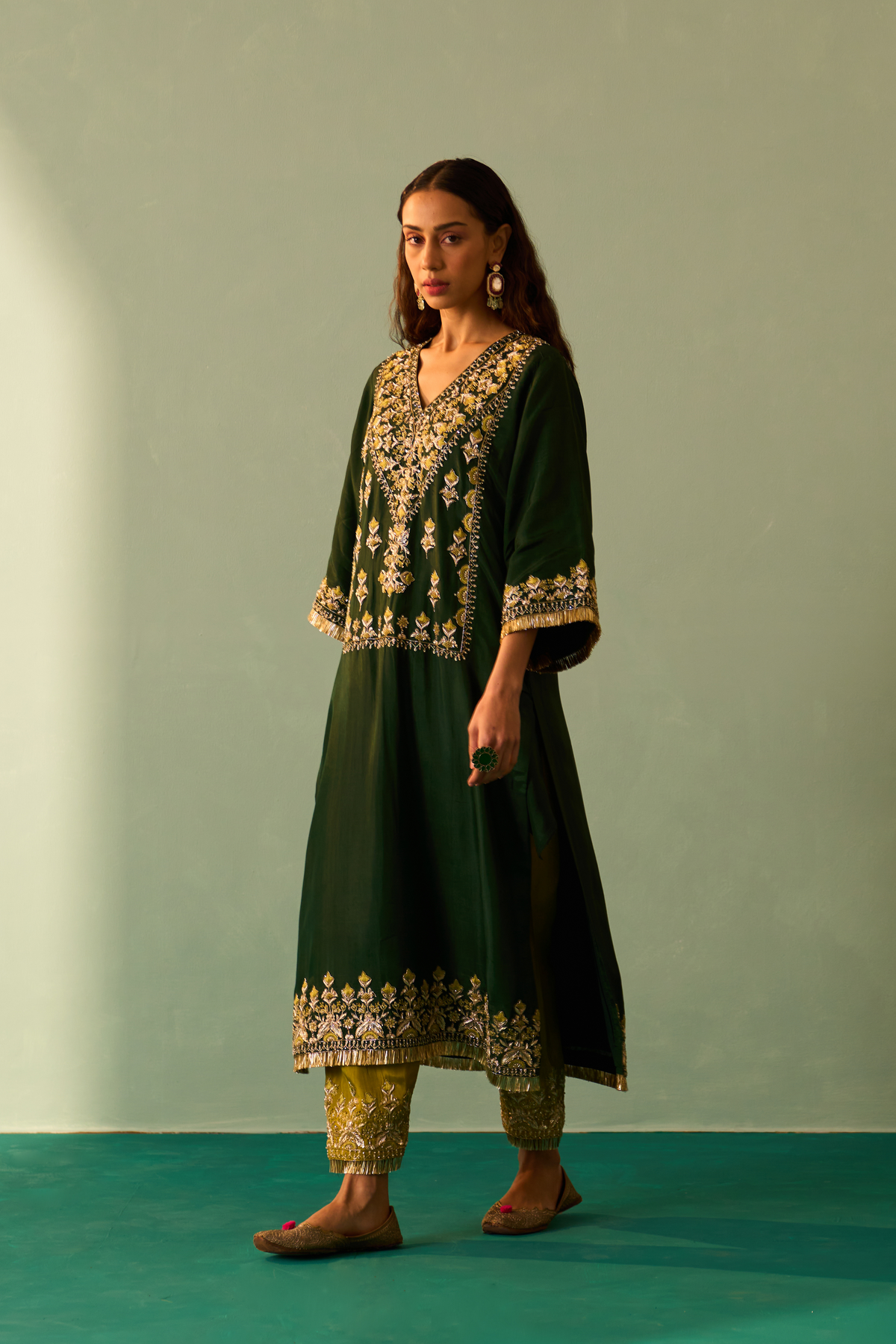 Green Silk Choga Set