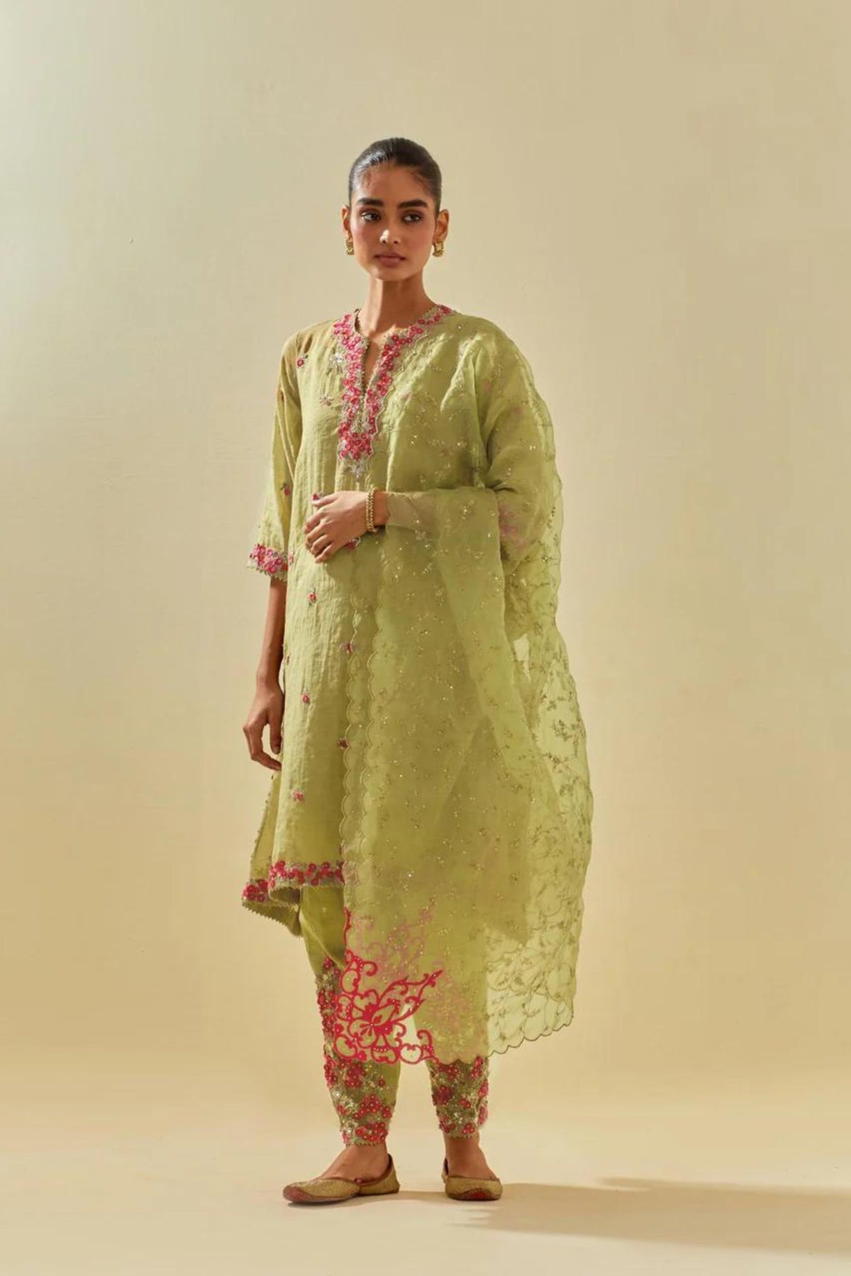 Green Kalidar Kurta Set