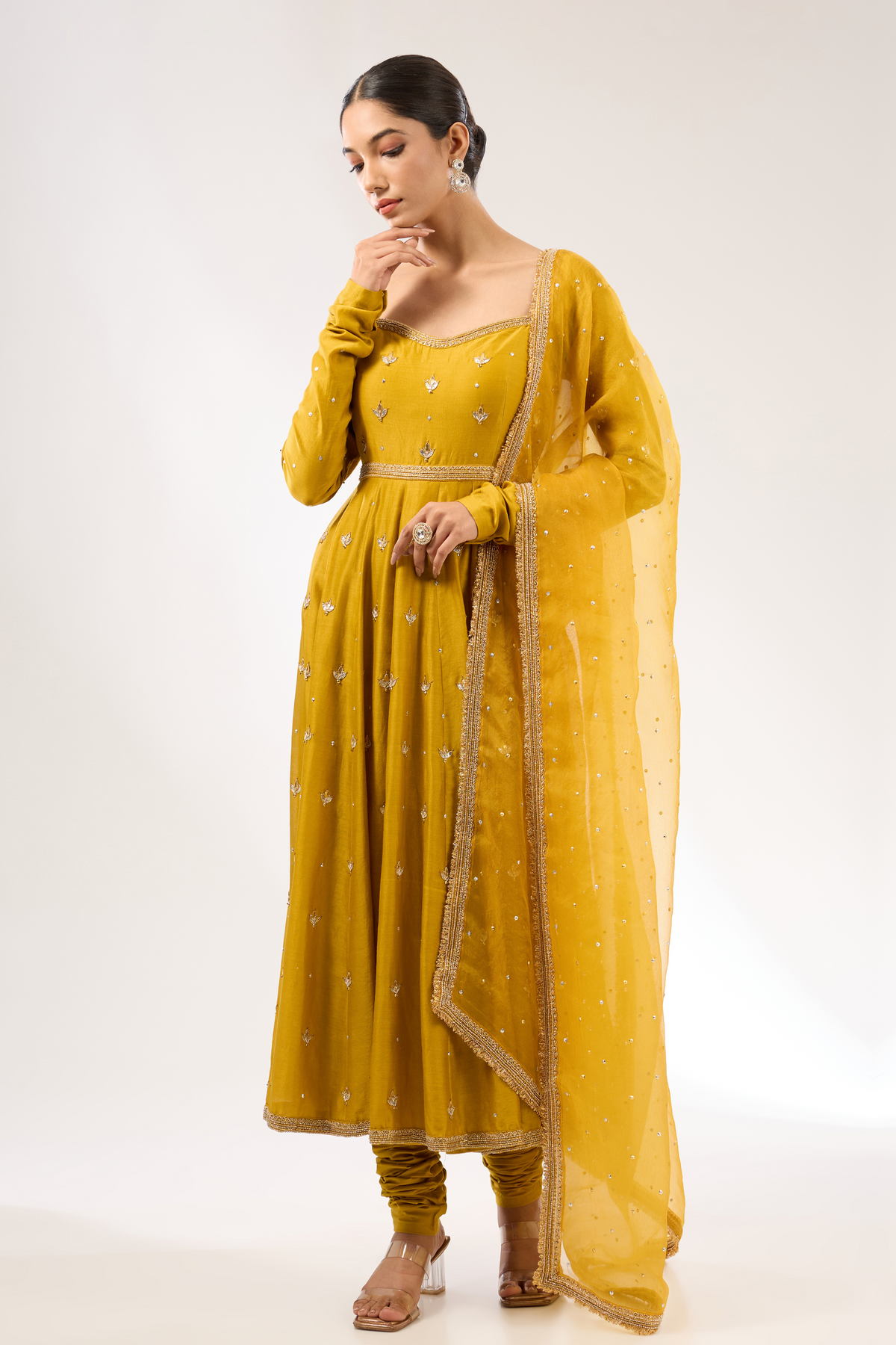 Gota Patti Mustard Anarkali Set