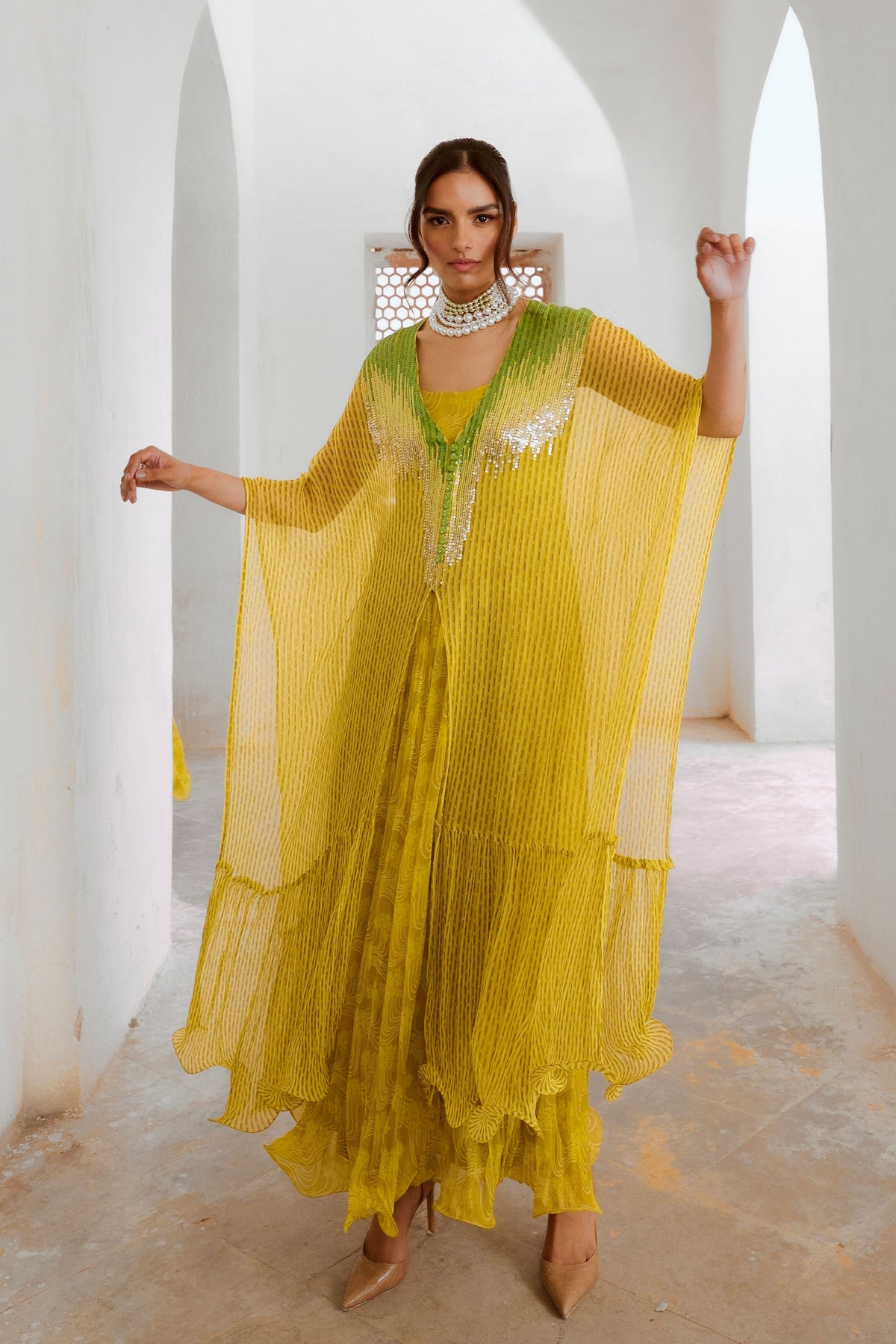 Lemon Green Bling Kaftan