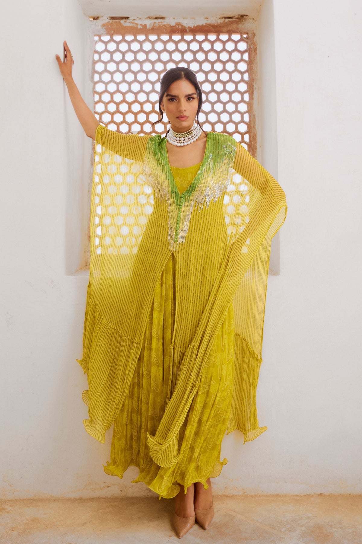 Lemon Green Bling Kaftan