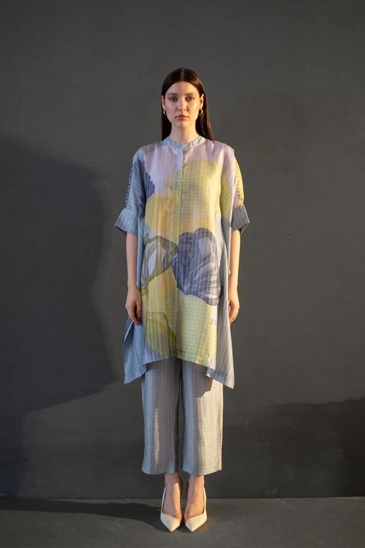 Abstract Geometric In Dupion Silk Tunics Set