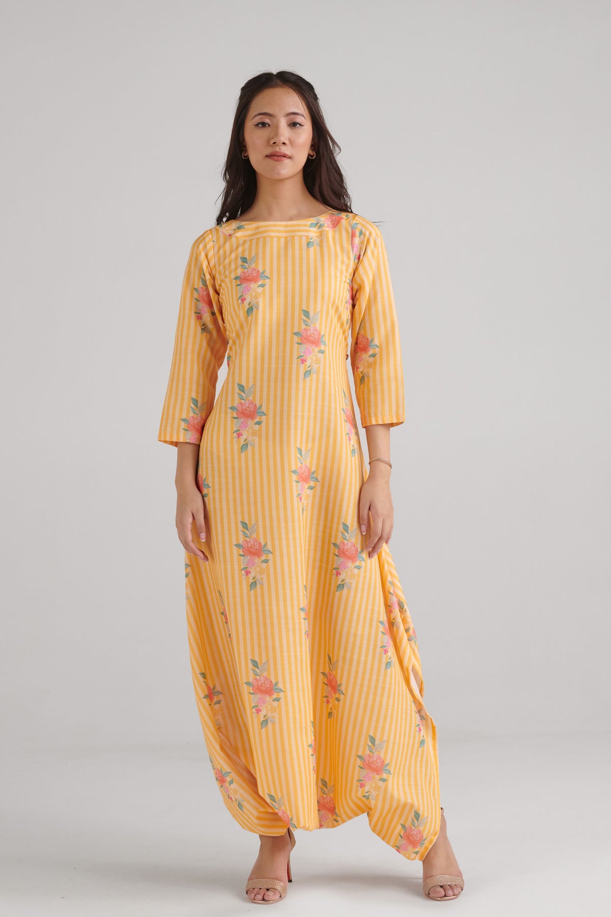 Amber Yellow Striped Dhoti Jumpsuit