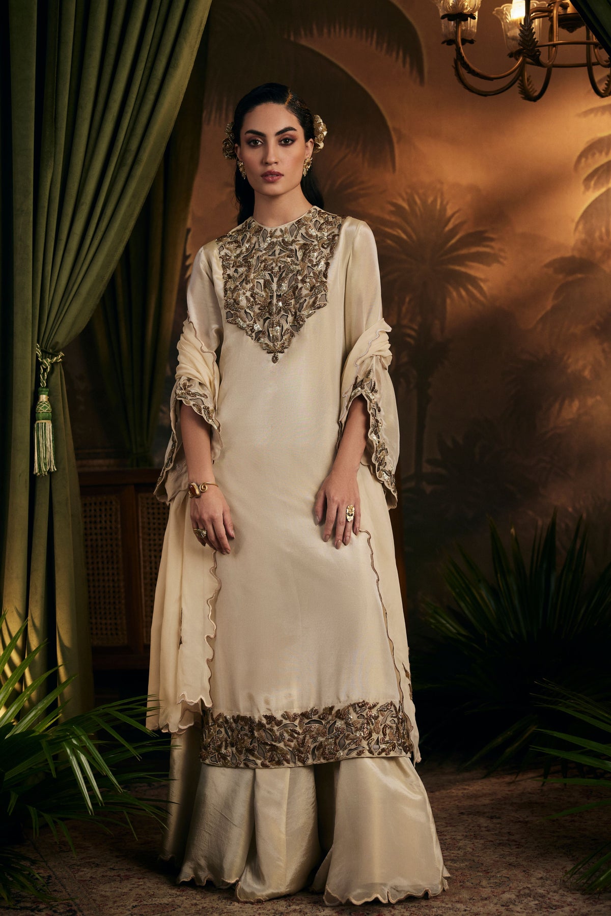 Champagne Gold Embroidered Sharara Set