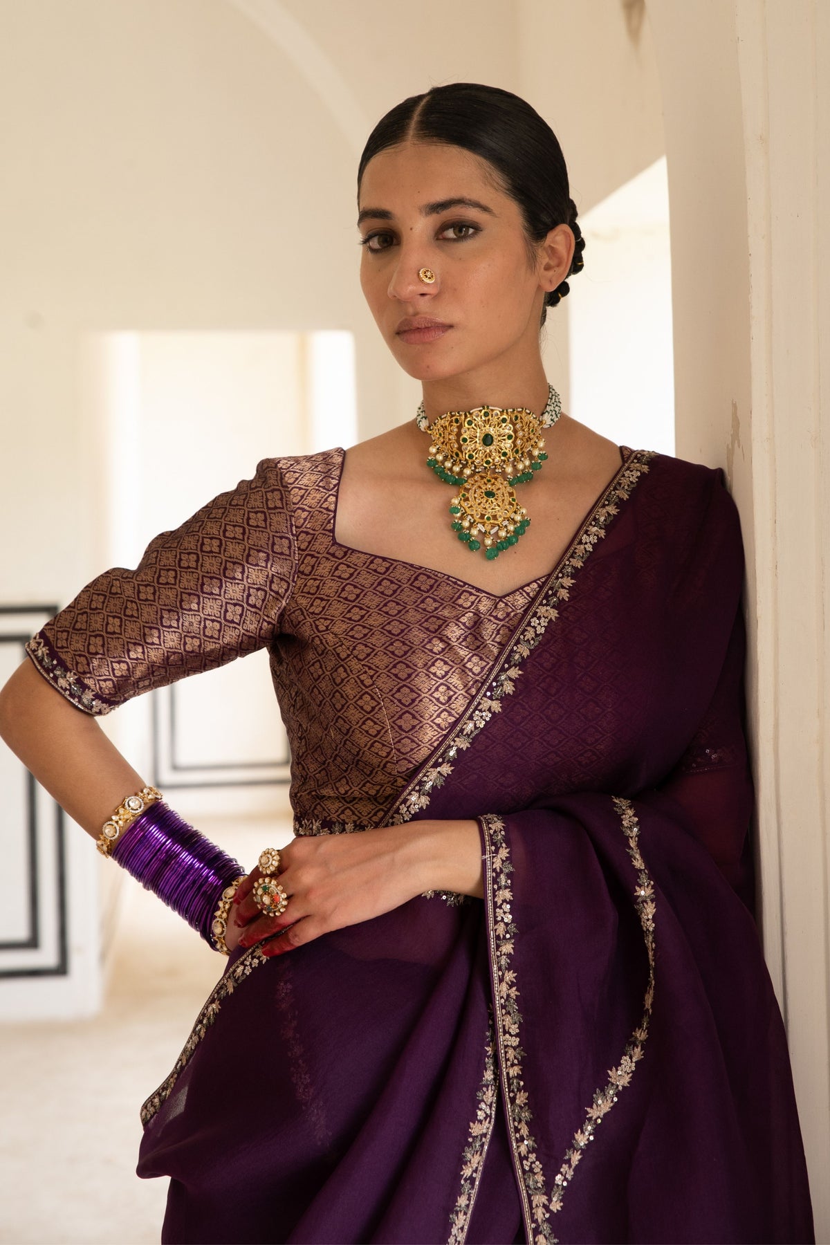 Aubergine Saree Set