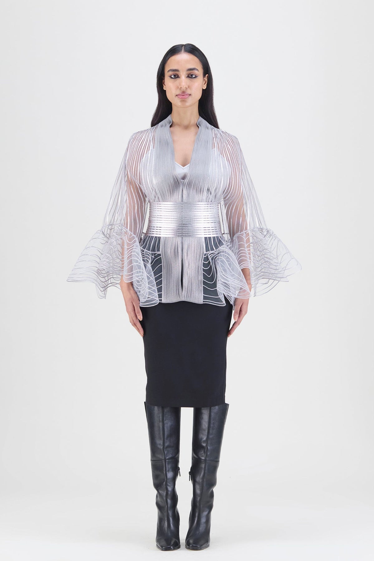 Metallic Silver Ruffle Cape