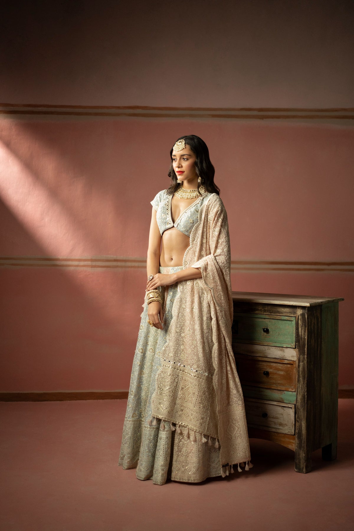 Blush Peach Chikankari Dupatta